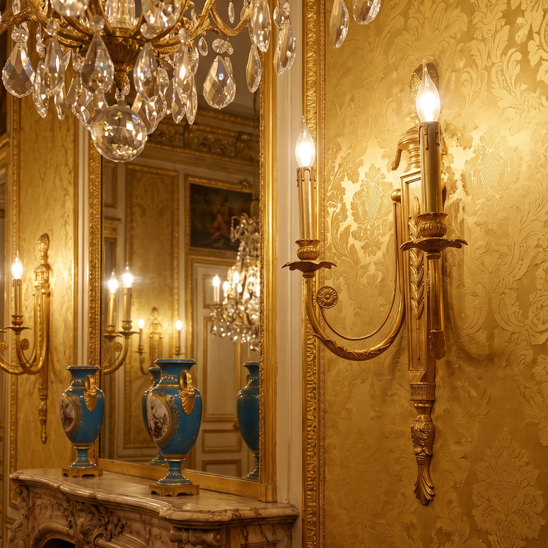 Close-up of the candle-style sockets on the Fabienne Wall Lamp.