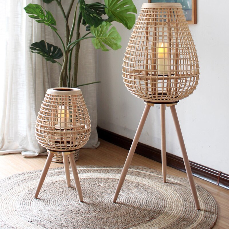Ritta Floor Lamp, Wood & Rattan - Neutral Decor