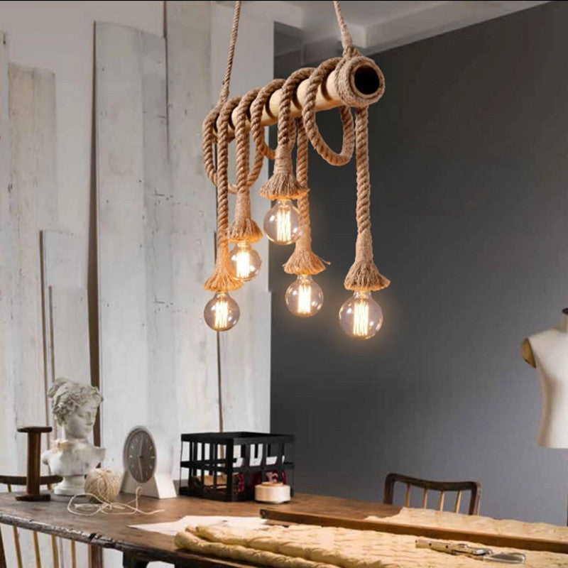 Silva Vintage Wood/Rope Pendant Light, Living Room - Neutral Decor