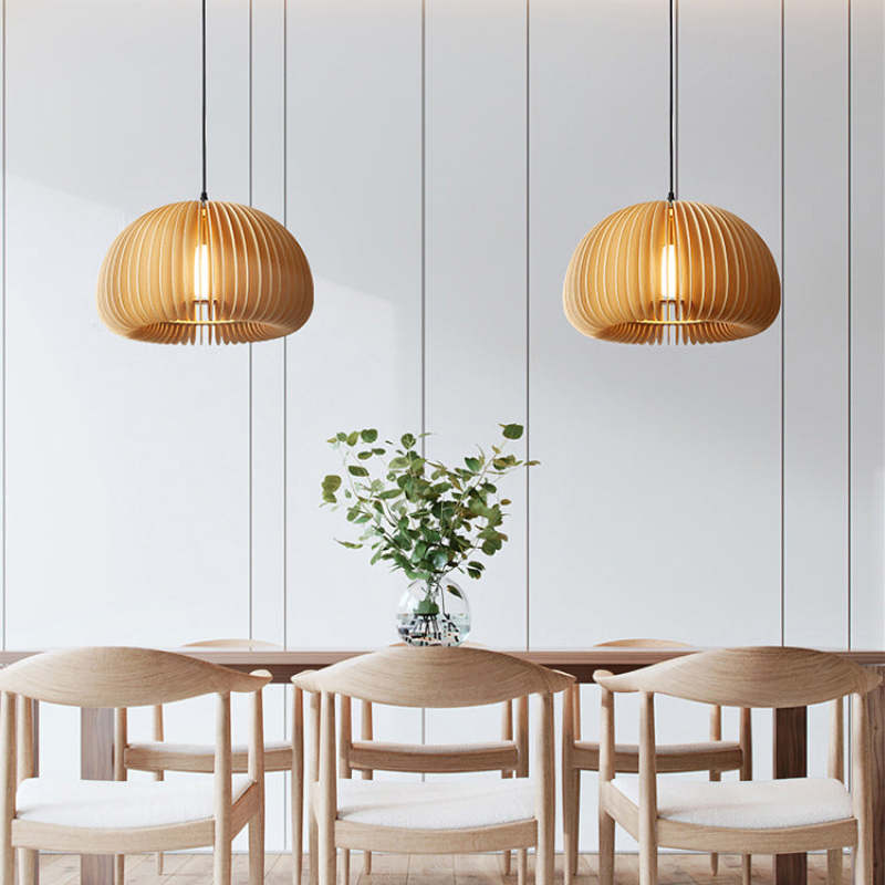 Muto Pumpkin Pendant Light, Wood - Neutral Decor