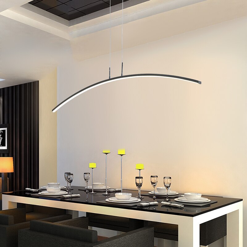 Arisha Curved Linear Pendant Light for Dining Room, Black/White - Neutral Decor