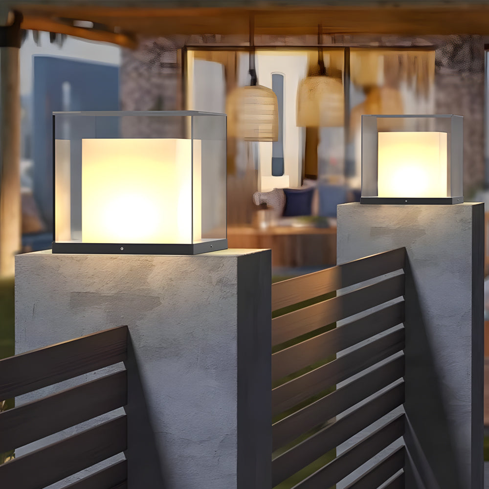 Cheerful Square Gate Minimalist Glass Outdoor Pillar Lights