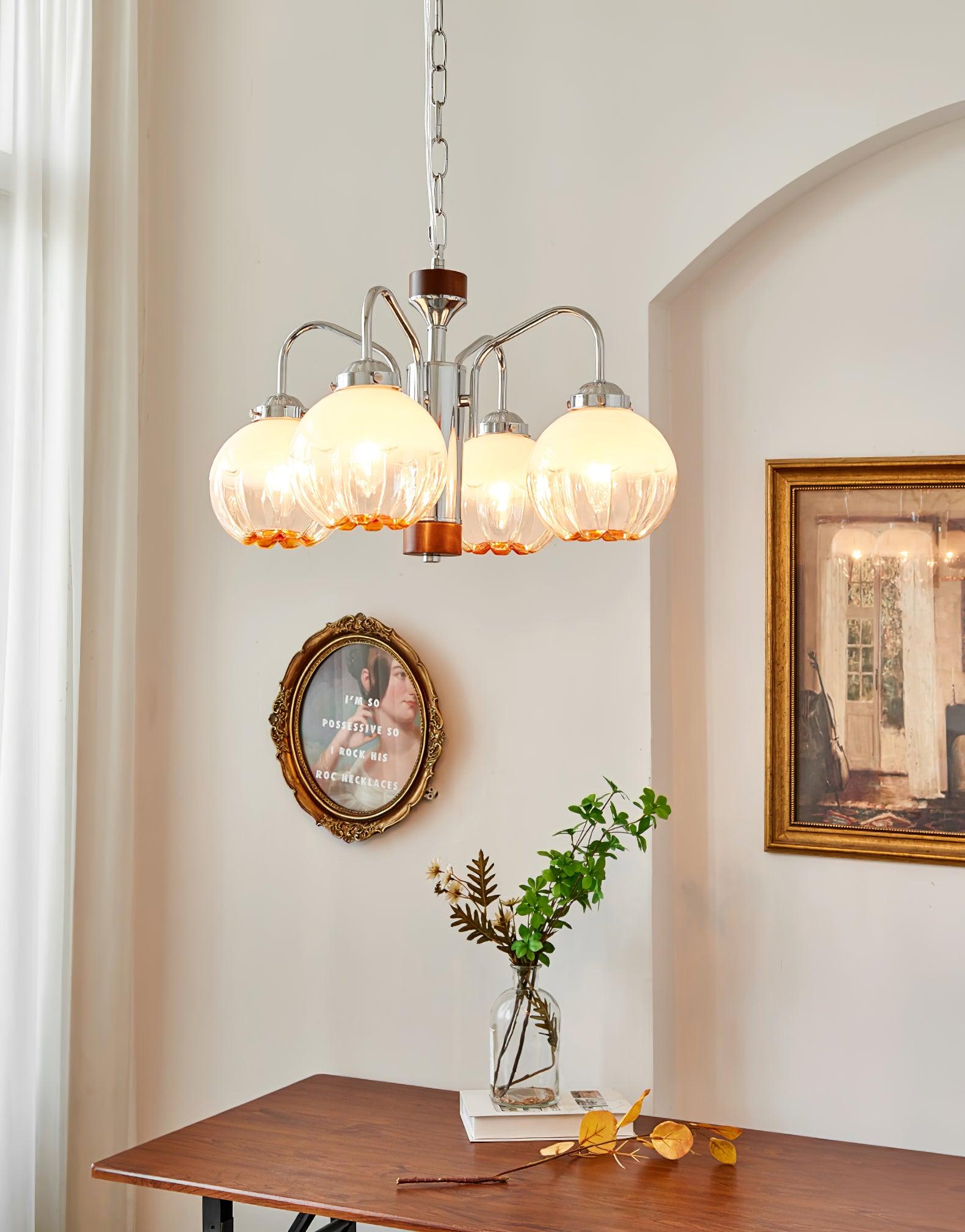 Ulliria Nordic Art Flower Walnut Glass Chandelier-Neutral Decor