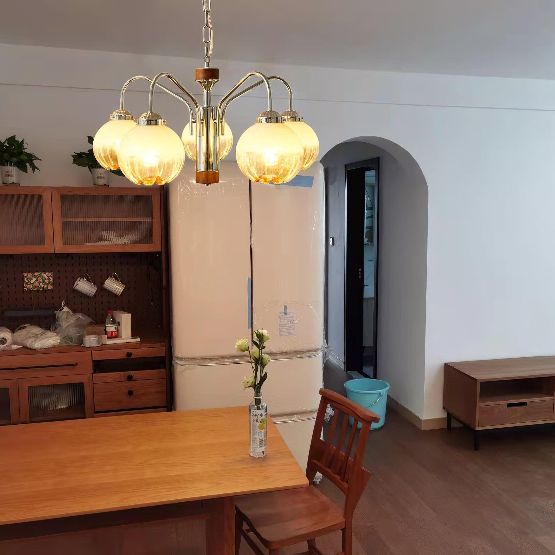 Ulliria Nordic Art Flower Walnut Glass Chandelier-Neutral Decor