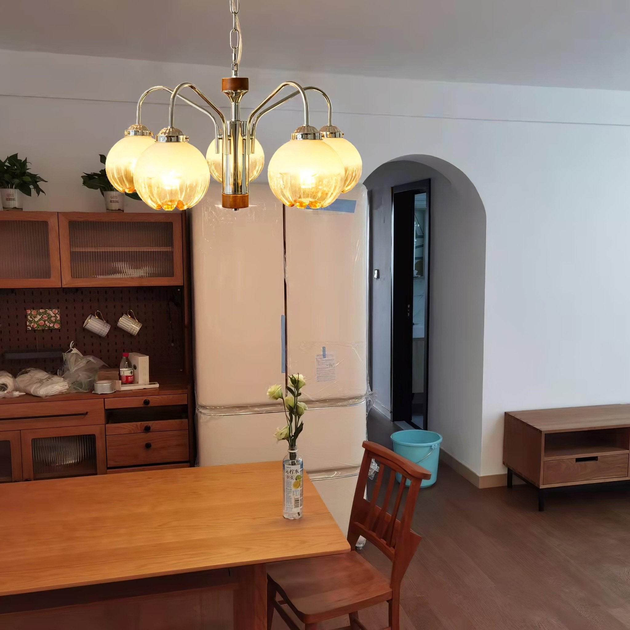 Ulliria Nordic Art Flower Walnut Glass Chandelier-Neutral Decor