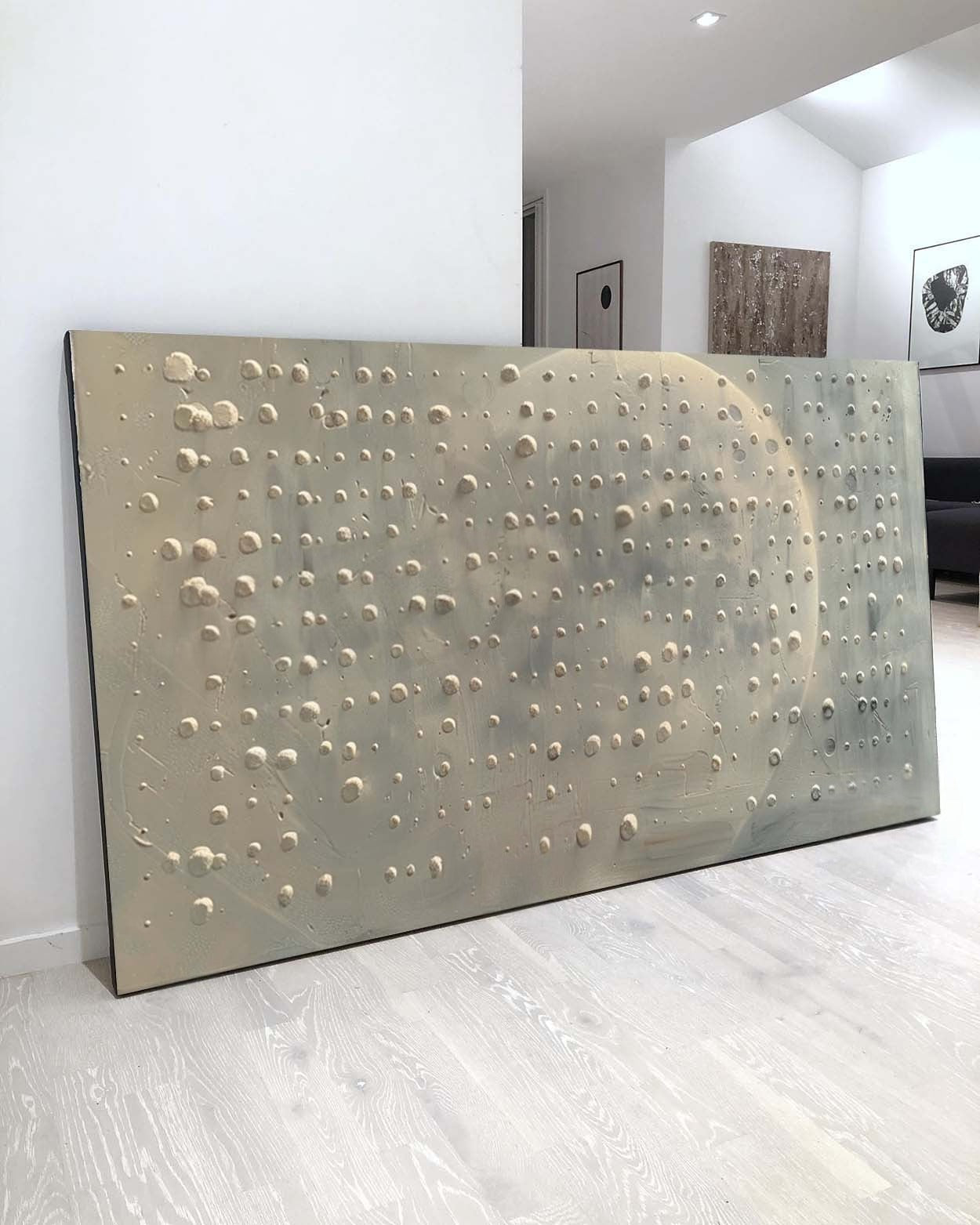 Wall Art Neutral Dotted Moon Canvas Painting - Neutralighting