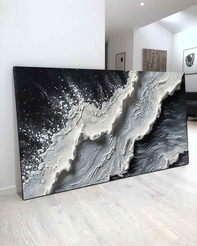 Wall Art Impressionist 3D Ocean Wave Black - Neutralighting
