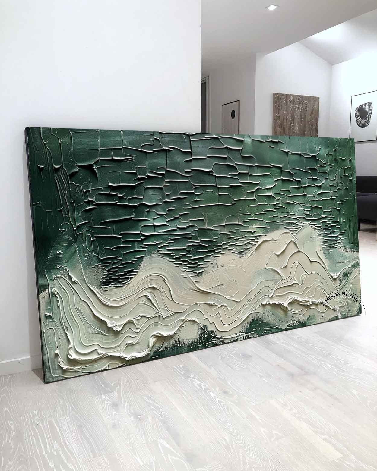 Wall Art Horizontal 3D Impasto Ocean Wave - Neutralighting
