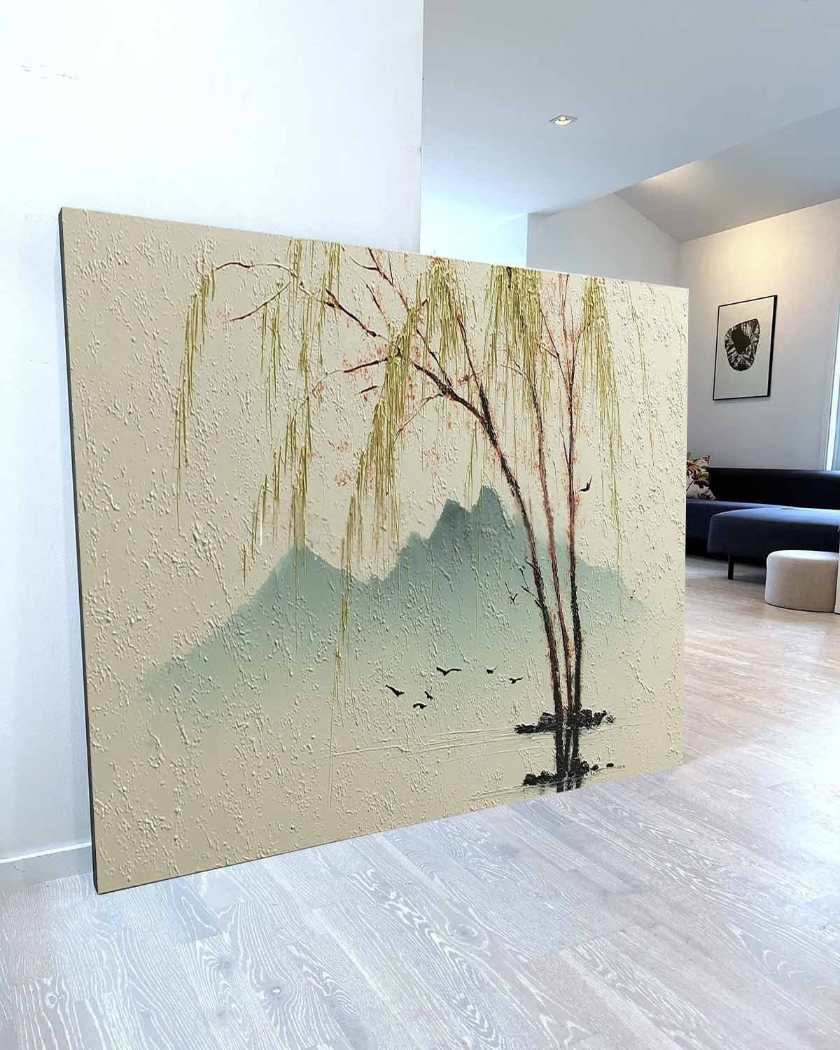 Wall Art Chinese Willow Mountain Landscape - Neutralighting
