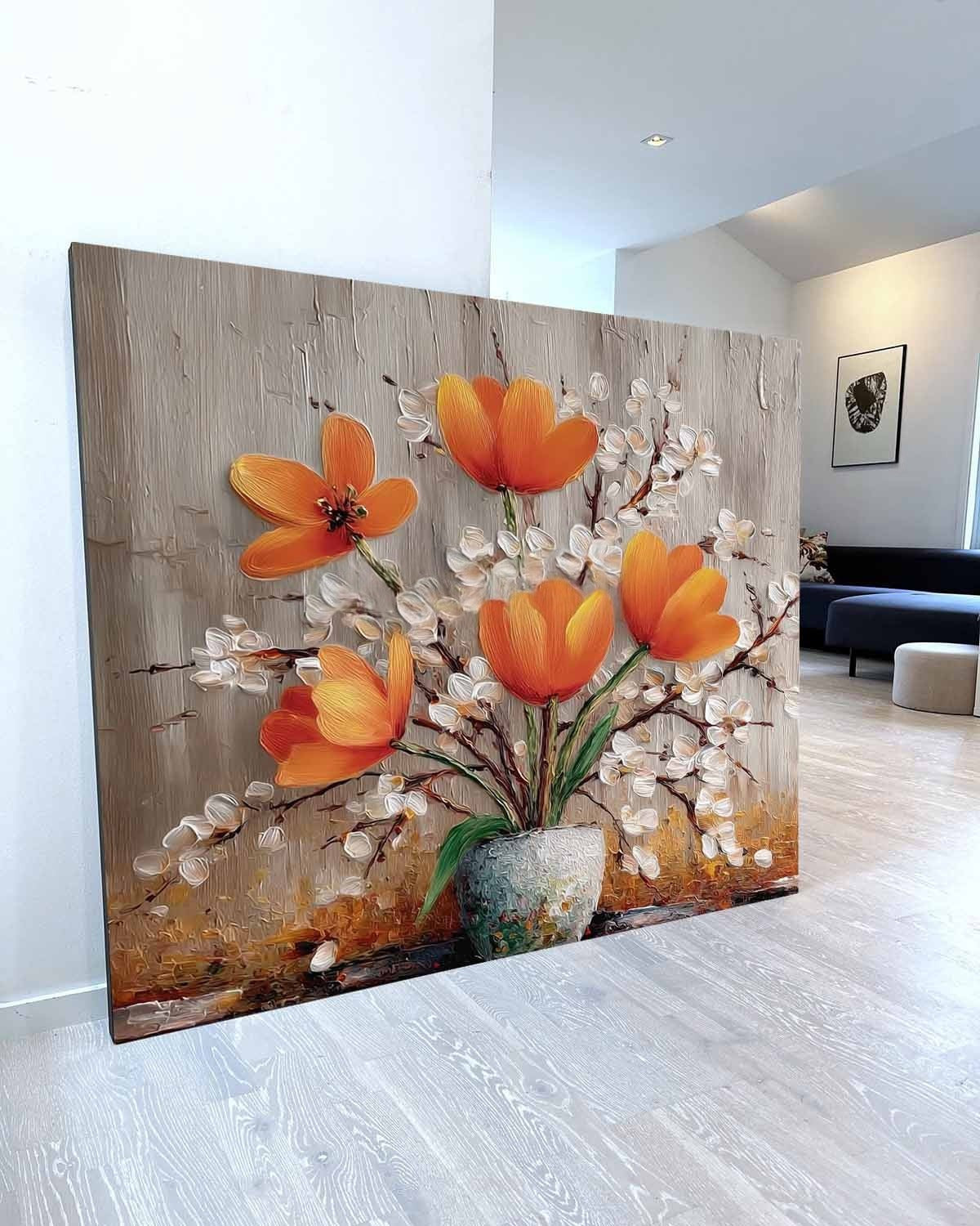 Wall Art Orange Tulip White Blossom Still Life - Neutralighting