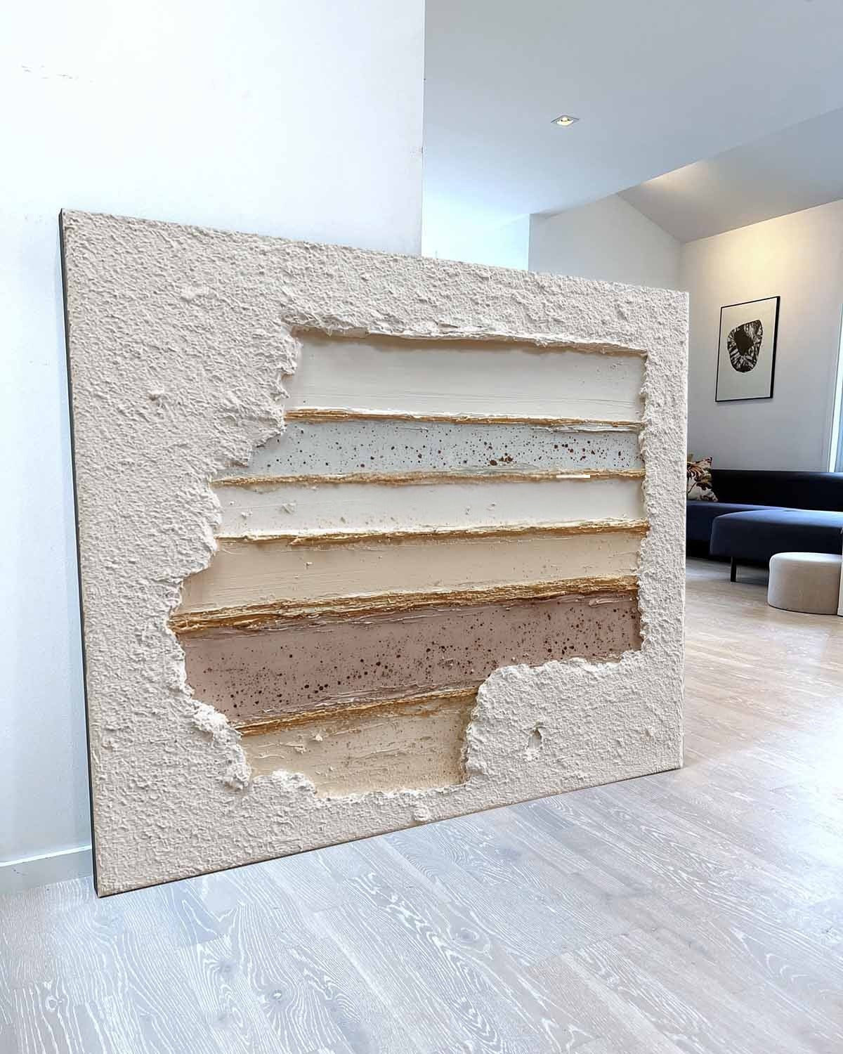 Wall Art Panoramic Textured Abstract Layered Scene Soft Neutral - Neutralighting
