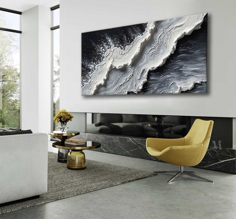 Wall Art Impressionist 3D Ocean Wave Black - Neutralighting