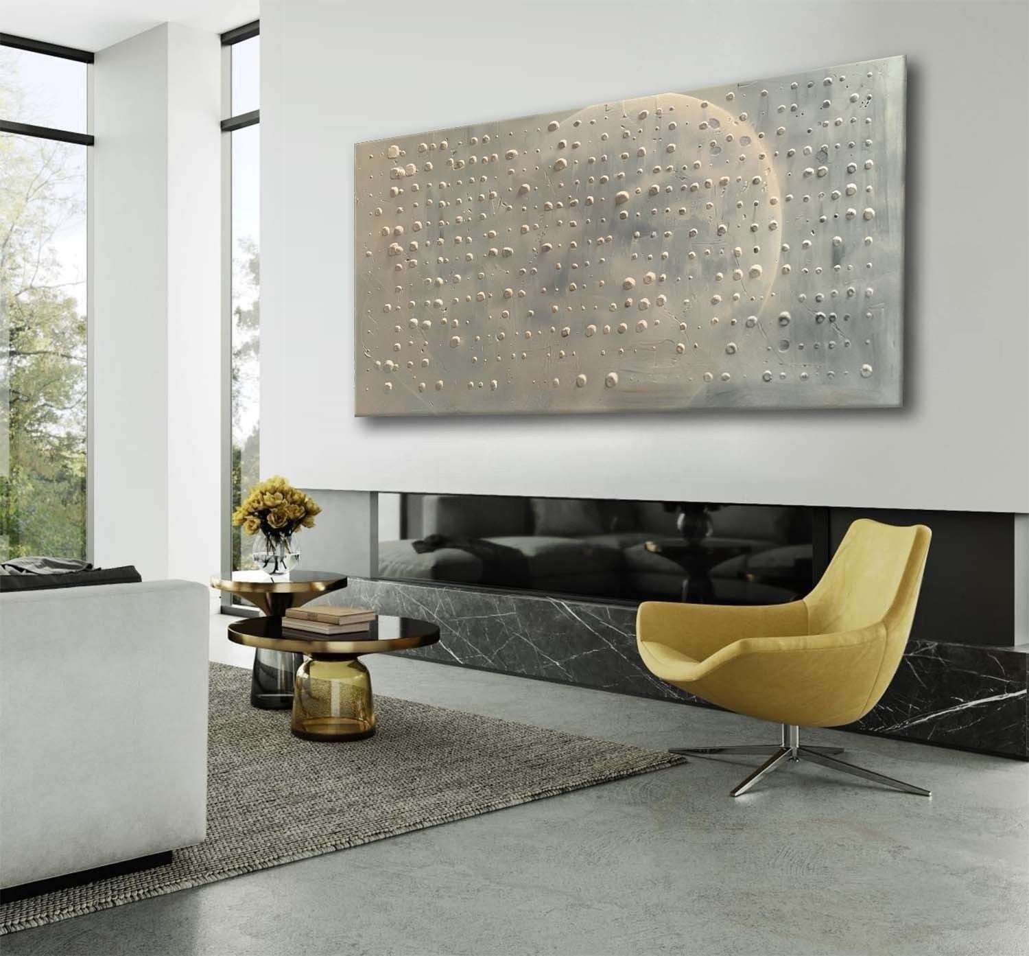 Wall Art Neutral Dotted Moon Canvas Painting - Neutralighting