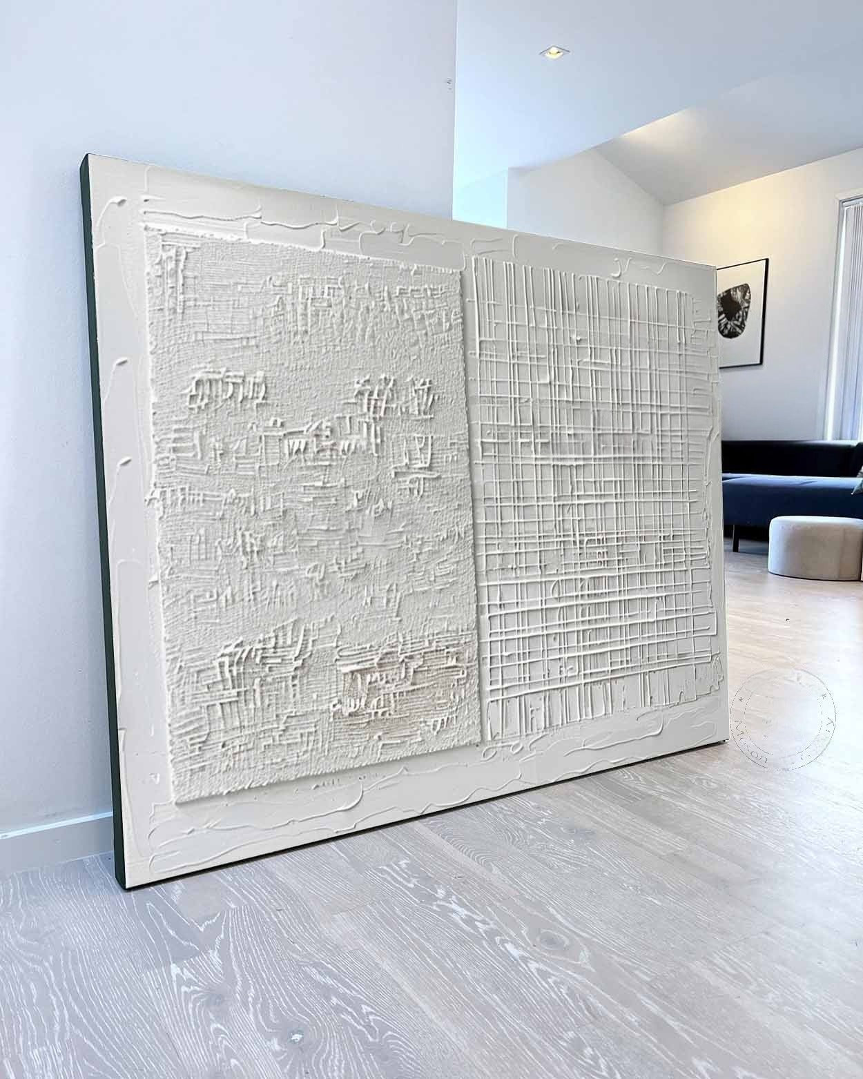 Wall Art White Split Grid Panel Canvas - Neutralighting