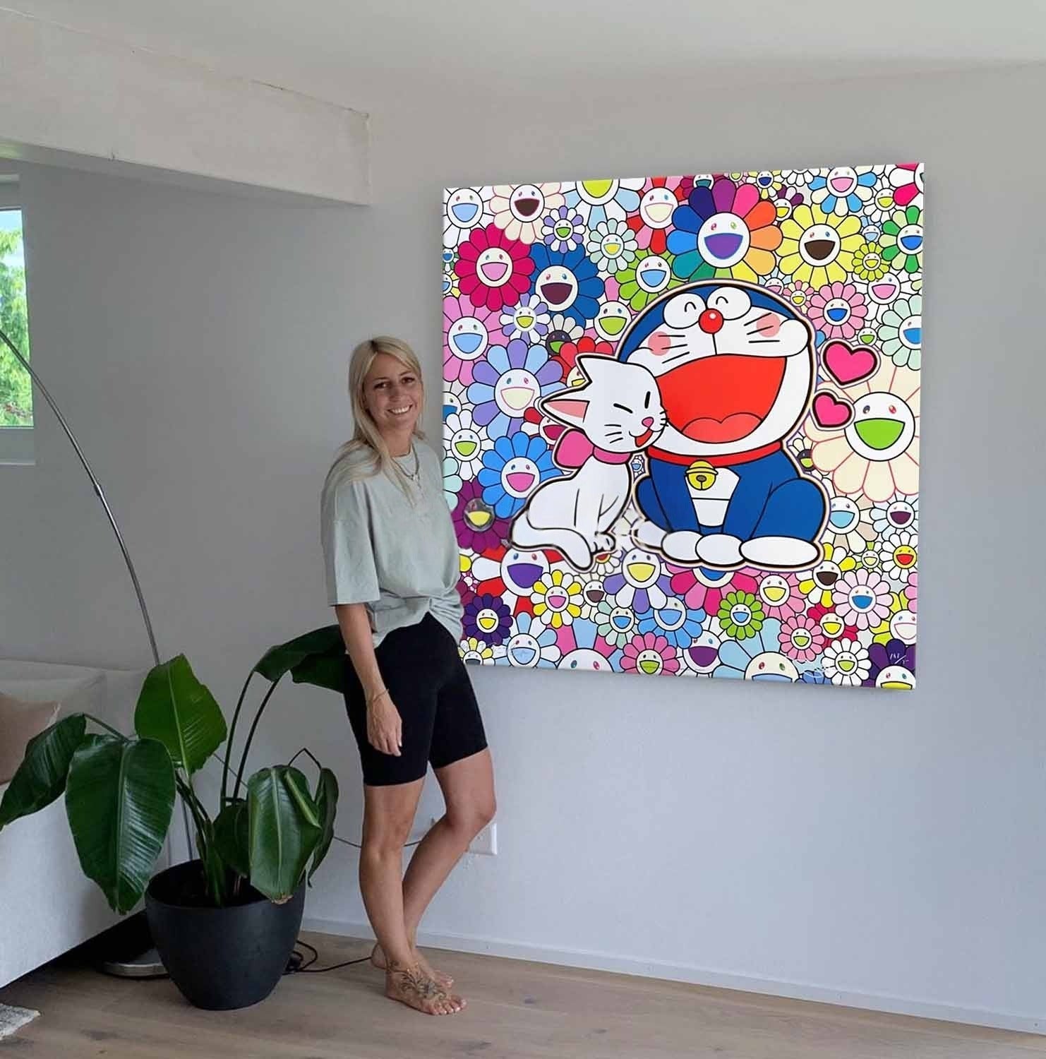 Wall Art Playful Textured Doraemon - Neutralighting