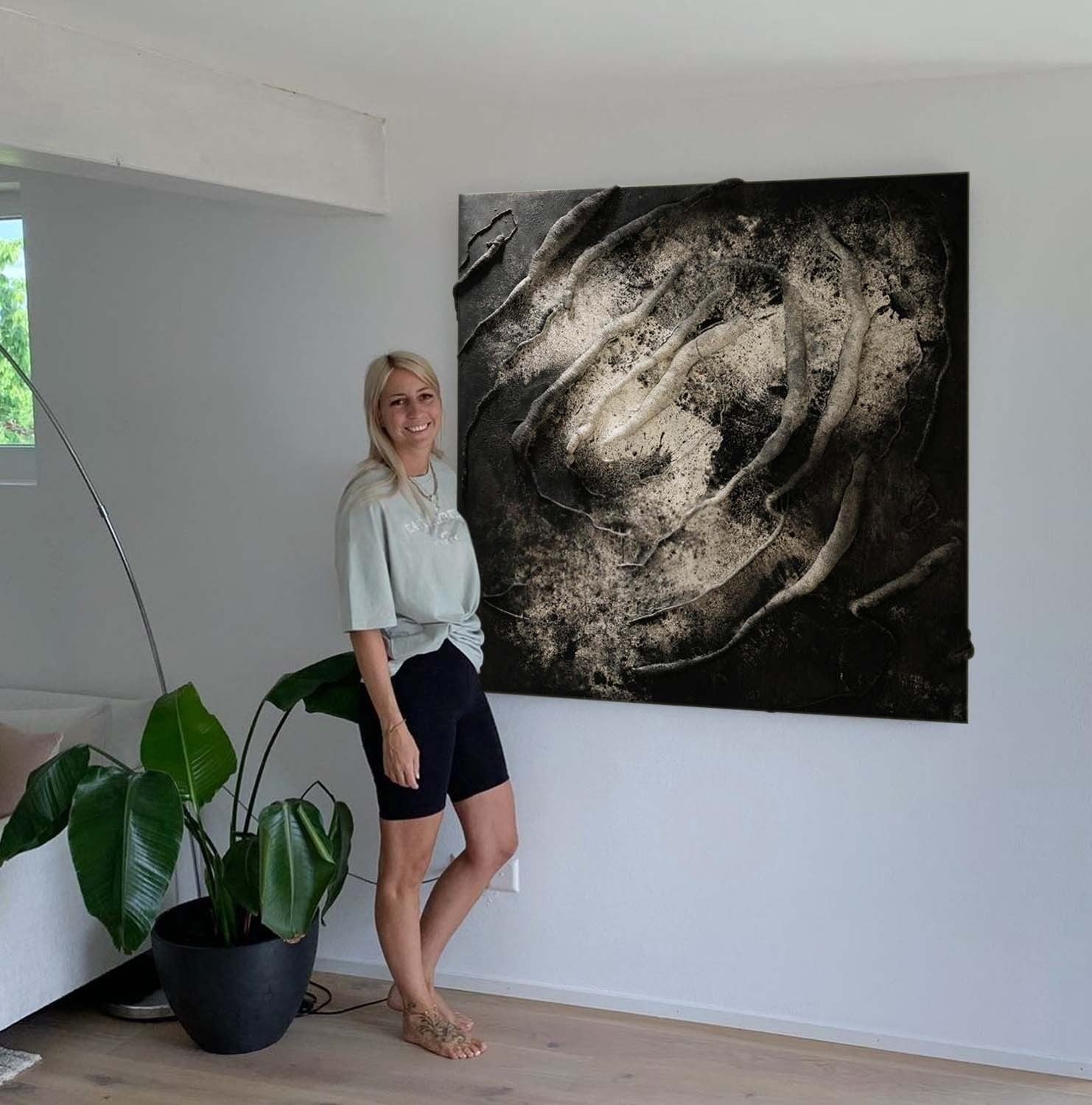 Wall Art Monochrome Swirl Relief - Neutralighting