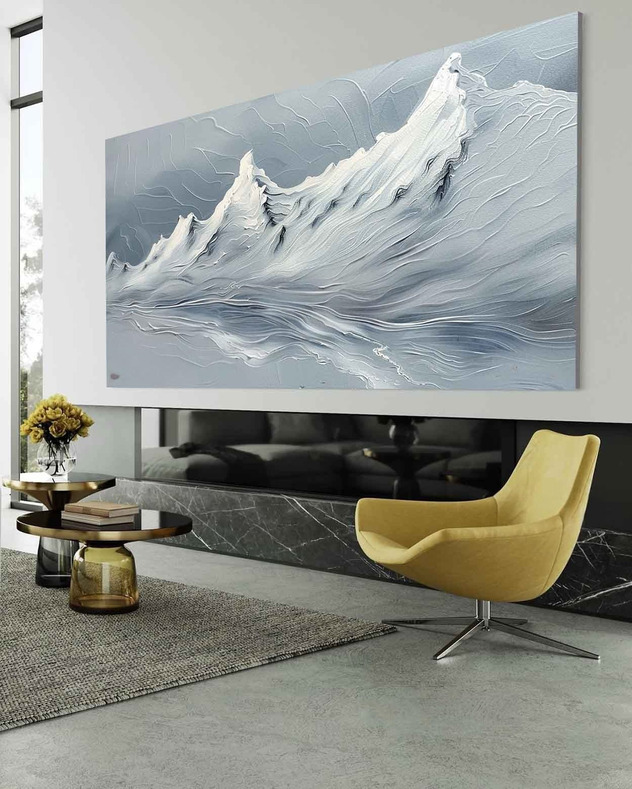 Wall Art Horizontal Impasto Snow Mountain - Neutralighting