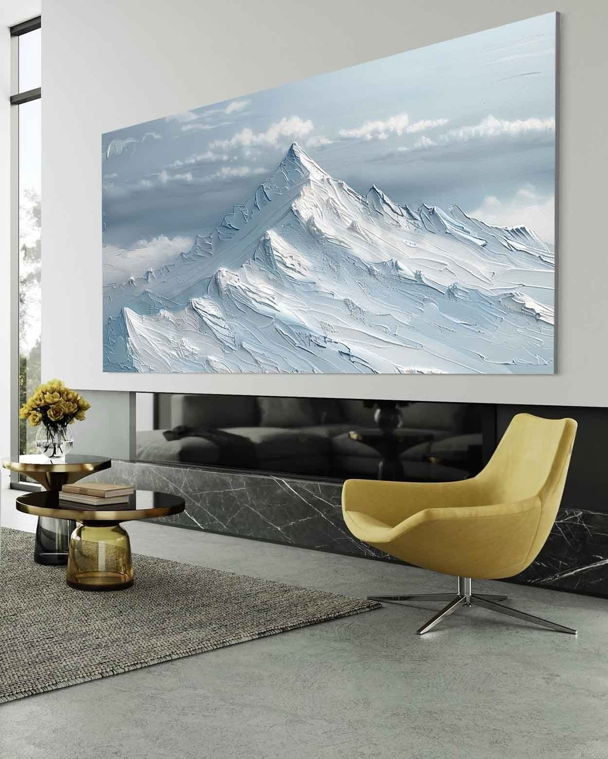 Wall Art Horizontal Impasto Snow Mountain - Neutralighting