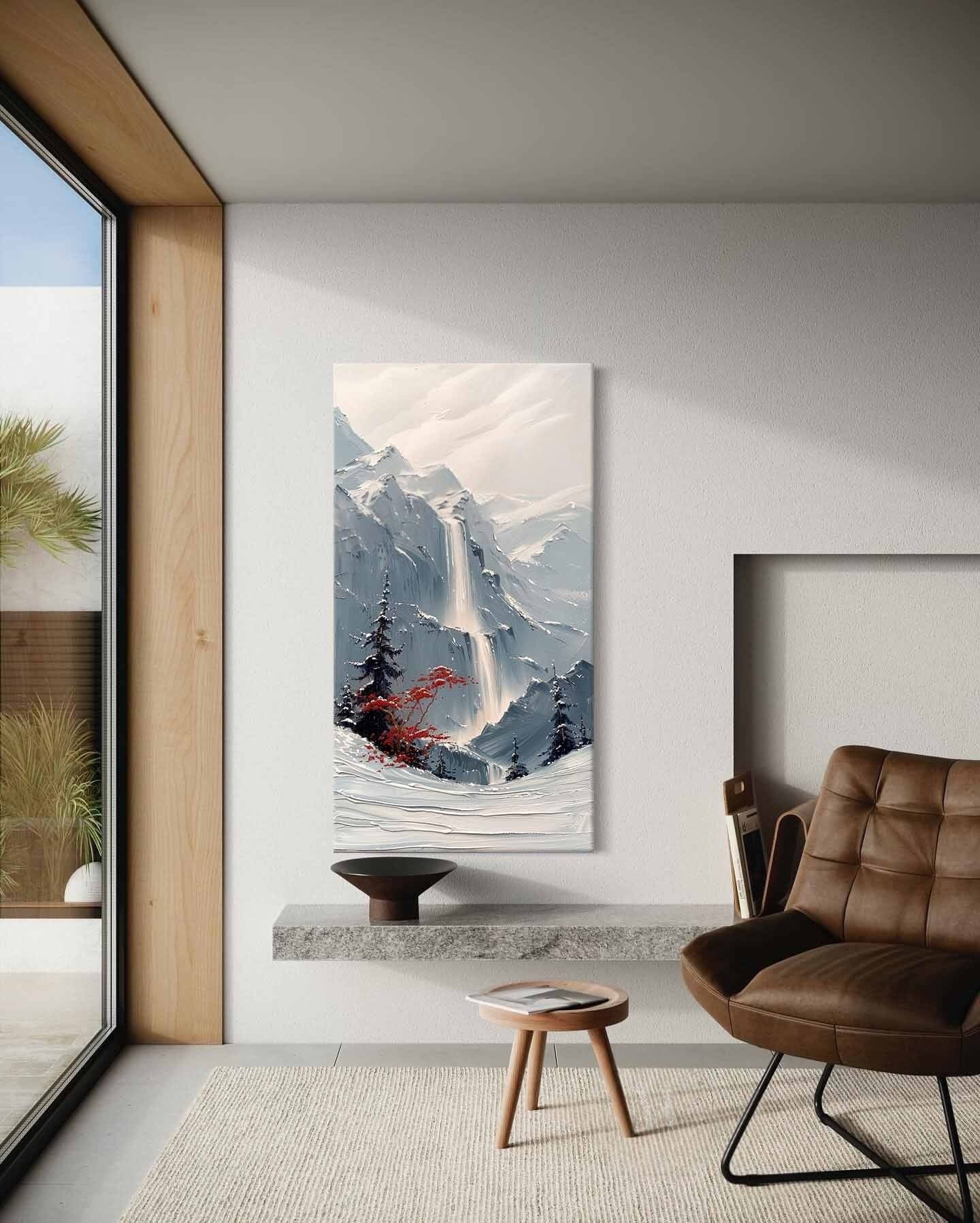 Wall Art Vertical Impasto Snow Mountain - Neutralighting