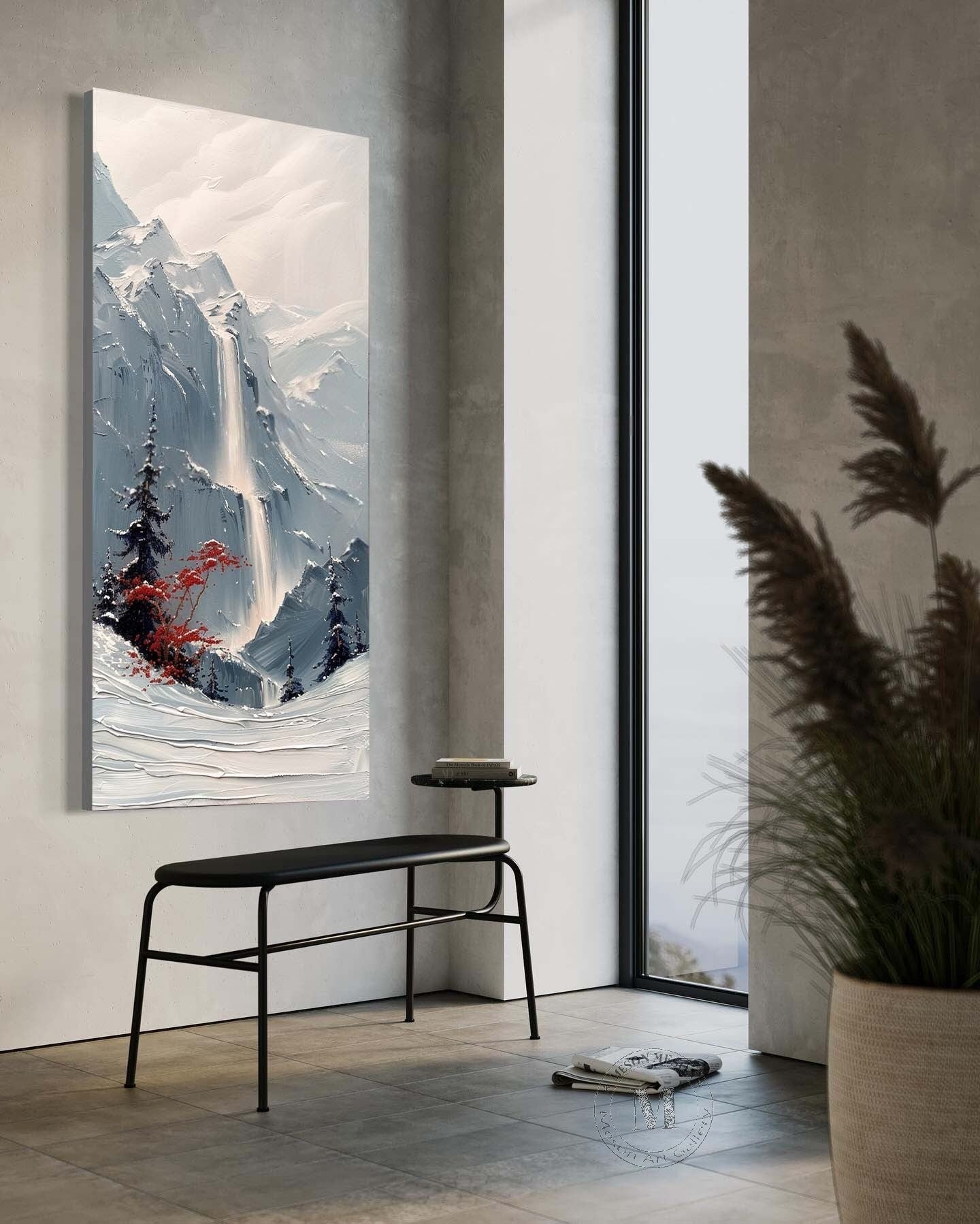 Wall Art Vertical Impasto Snow Mountain - Neutralighting