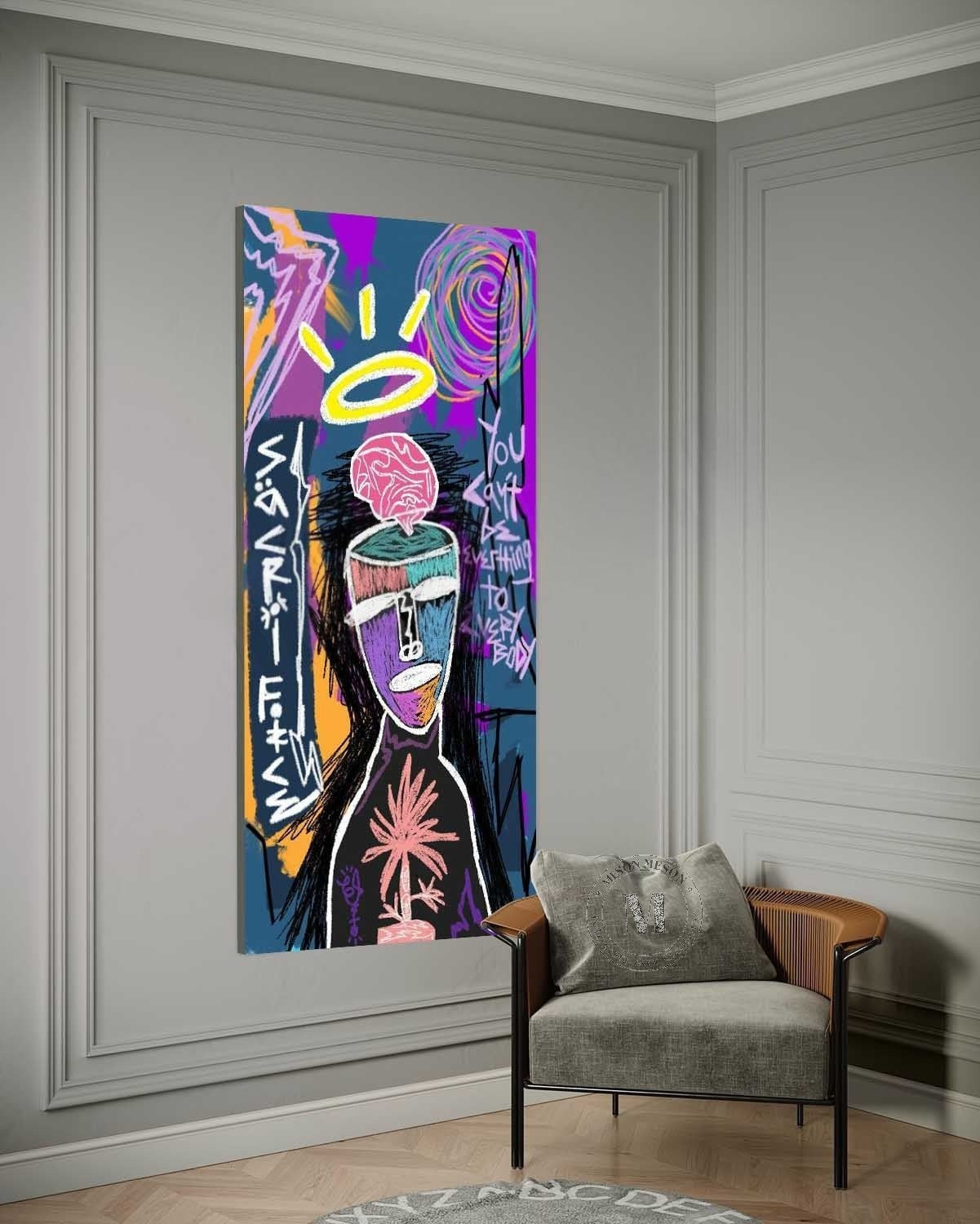 Wall Art Neo Expressionist Figure Brain Halo - Neutralighting