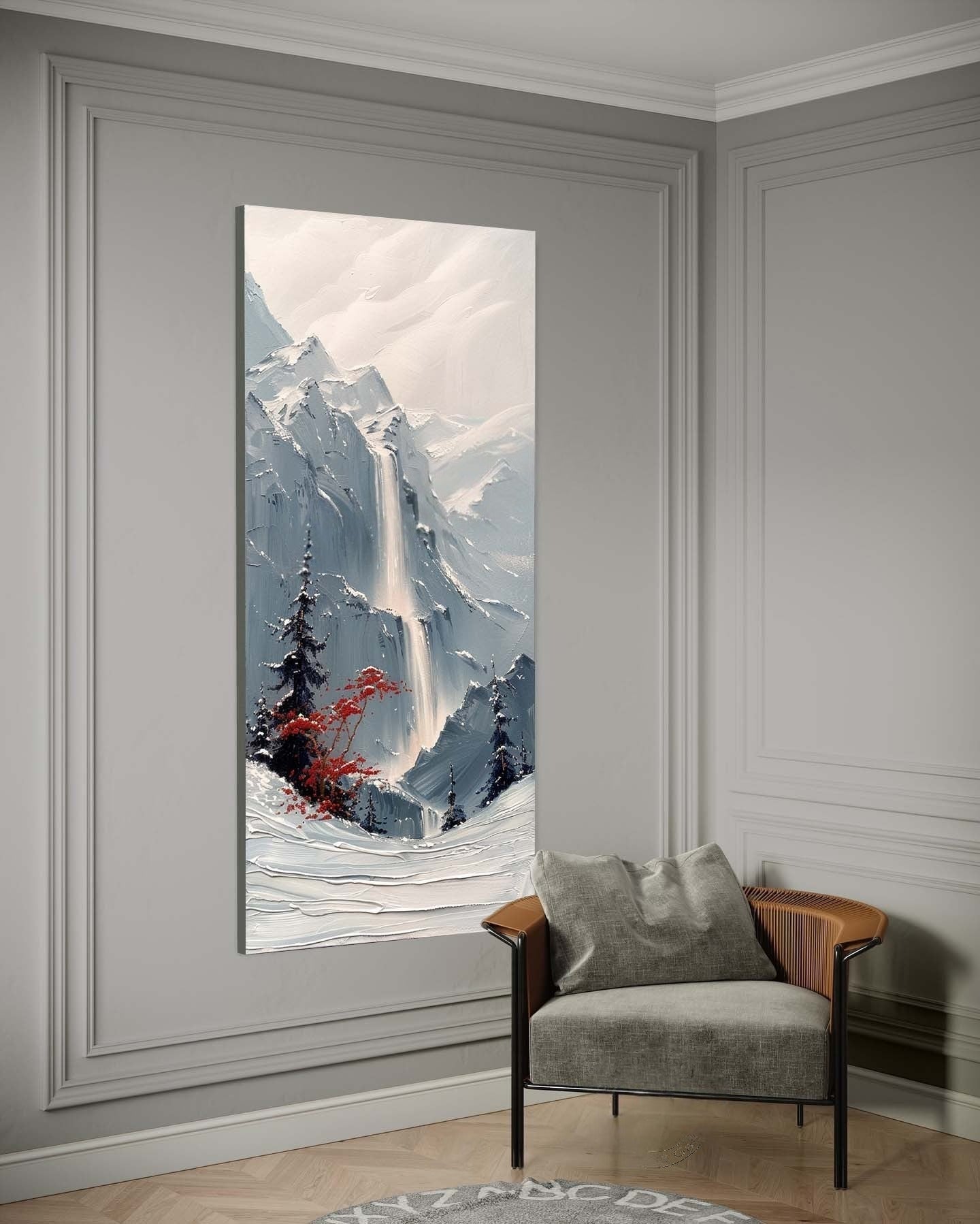 Wall Art Vertical Impasto Snow Mountain - Neutralighting