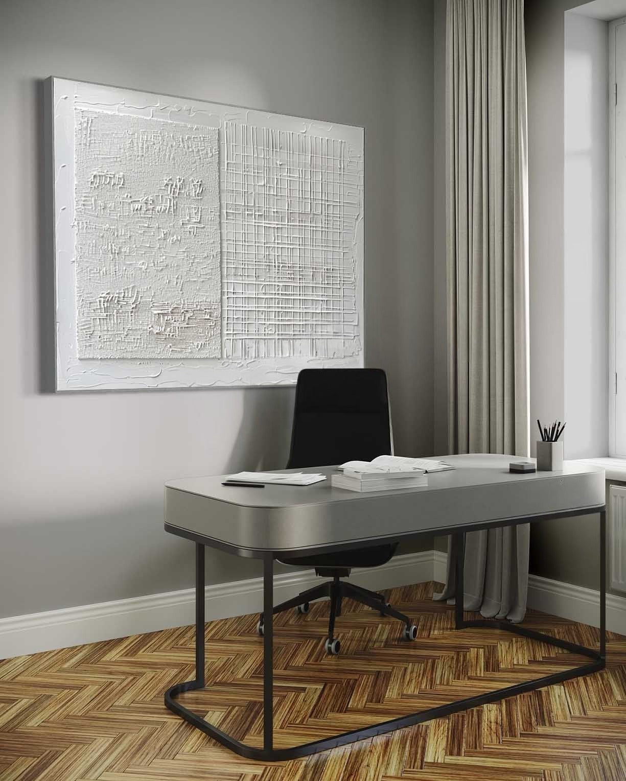 Wall Art White Split Grid Panel Canvas - Neutralighting