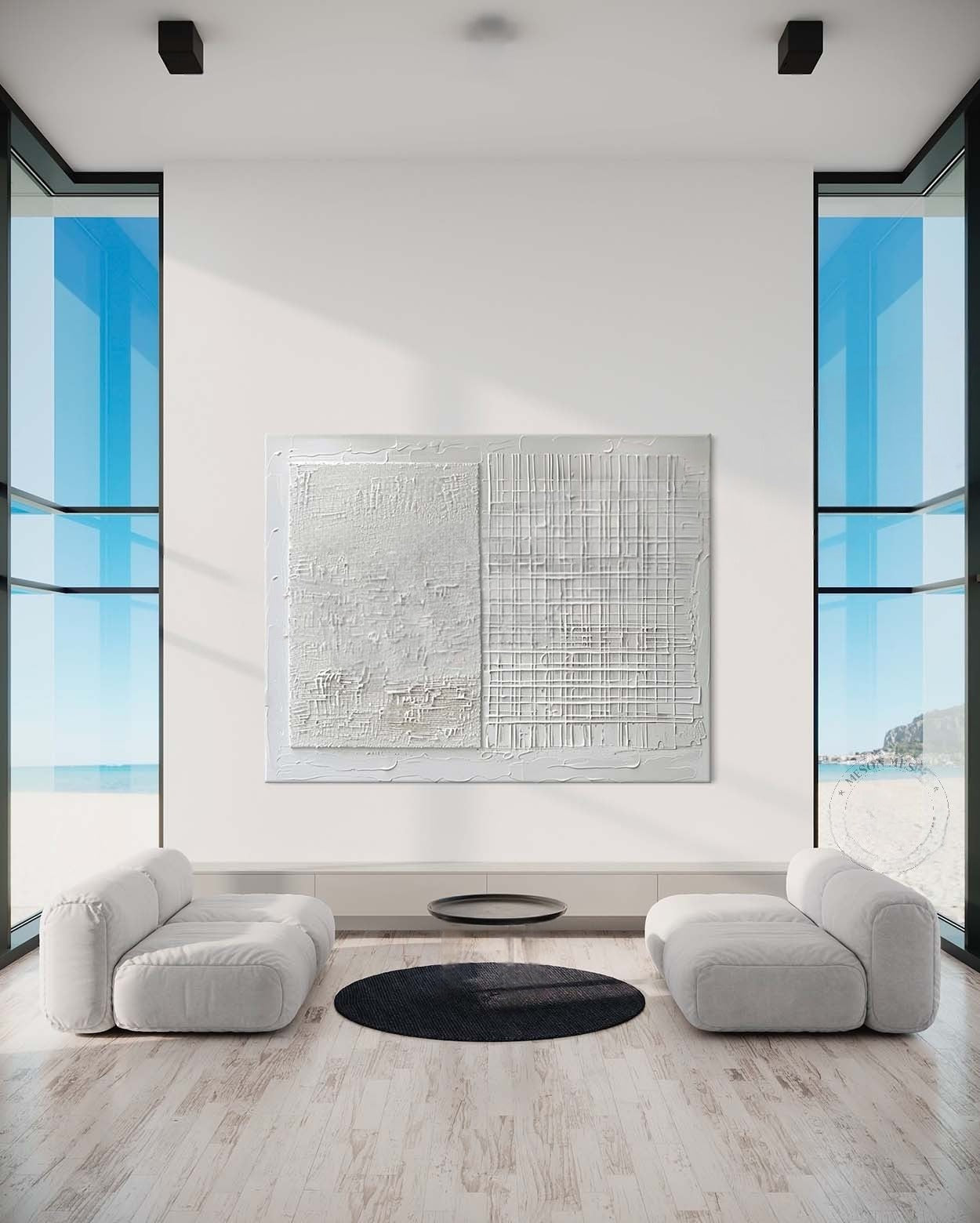 Wall Art White Split Grid Panel Canvas - Neutralighting