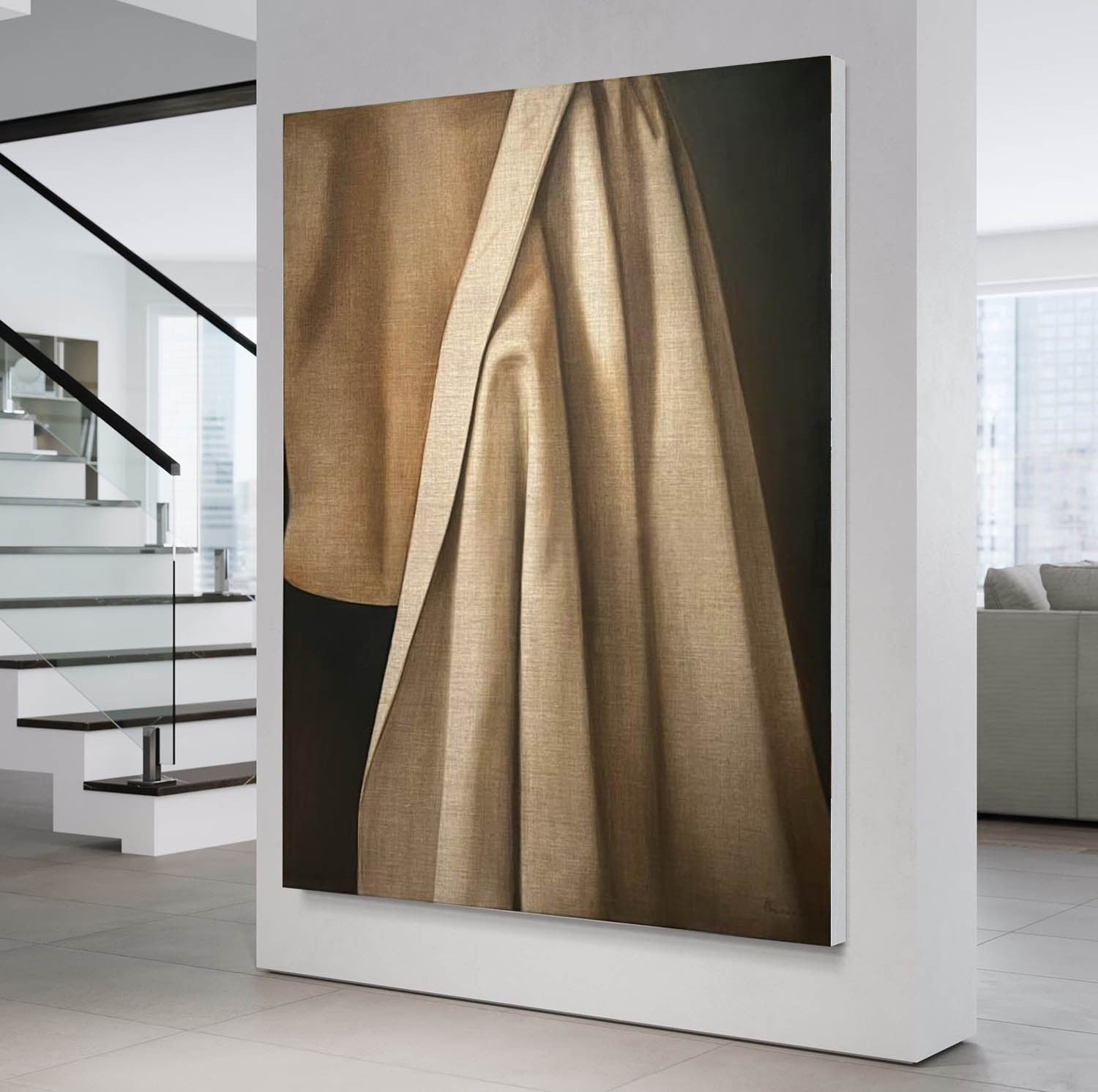 Wall Art Elegant Textured Linen Drape - Neutralighting