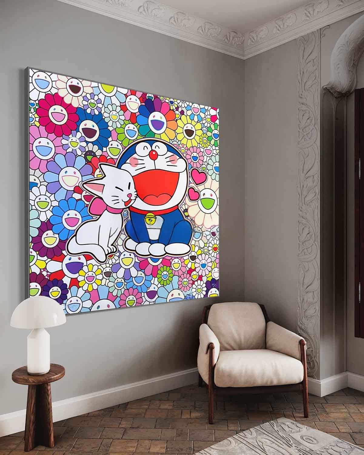 Wall Art Playful Textured Doraemon - Neutralighting