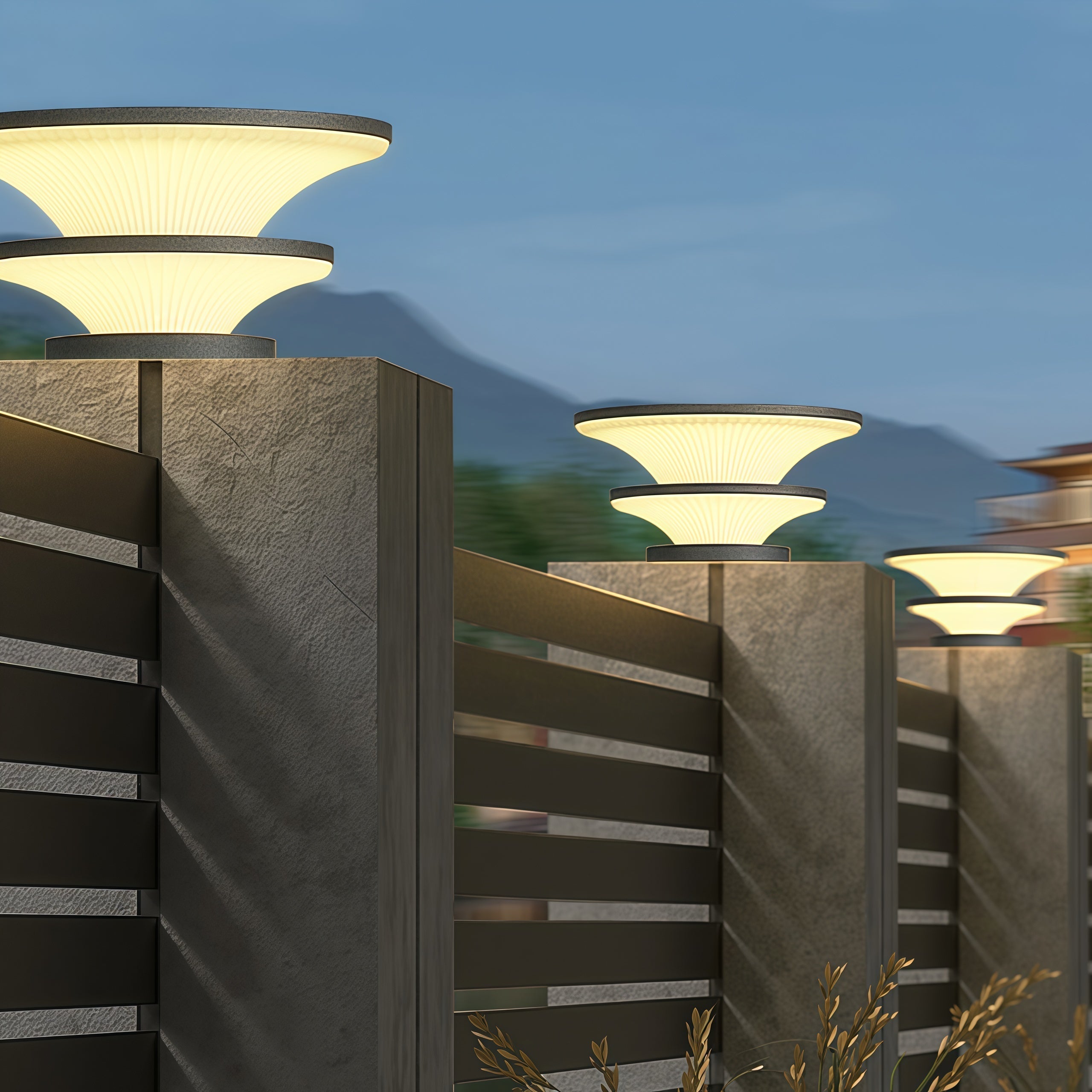 Elijah Round Modern Steel Outdoor Patio Pillar Lights