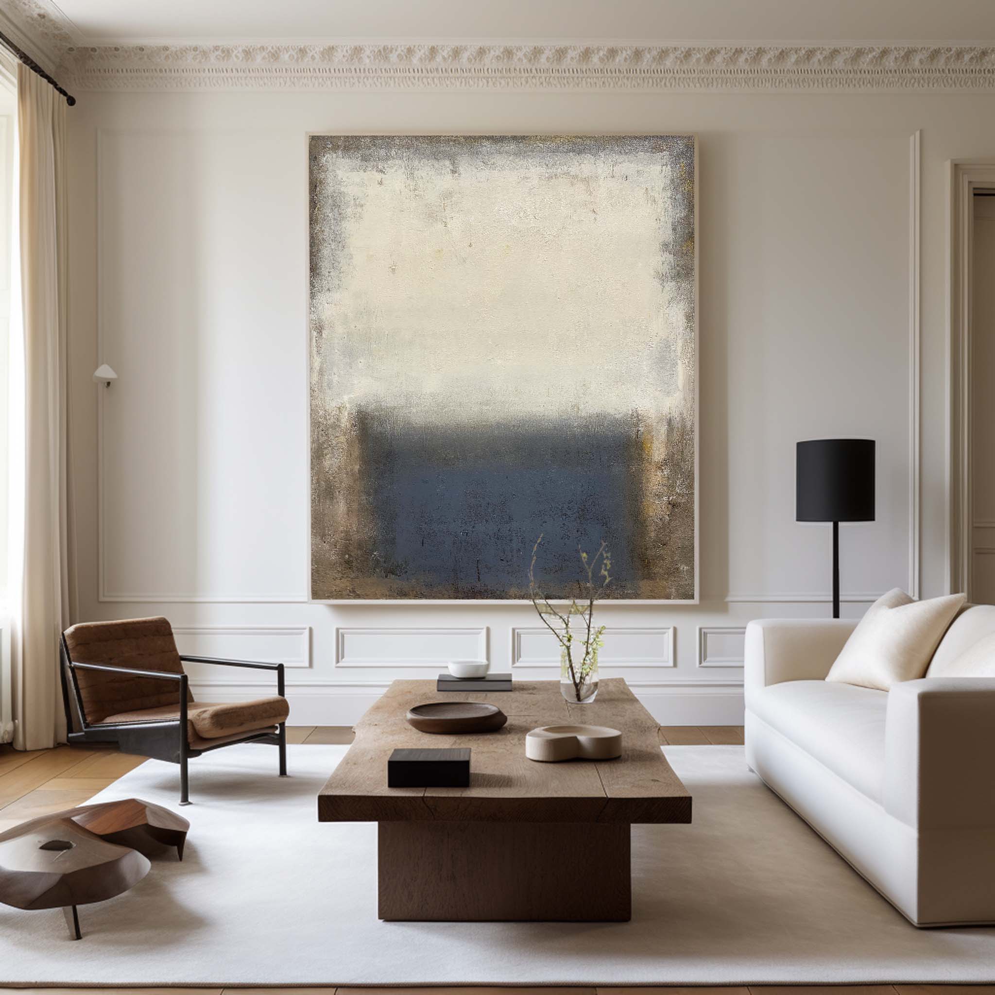 Beige And Blue Minimalist Painting ABAV125 - Neutralighting