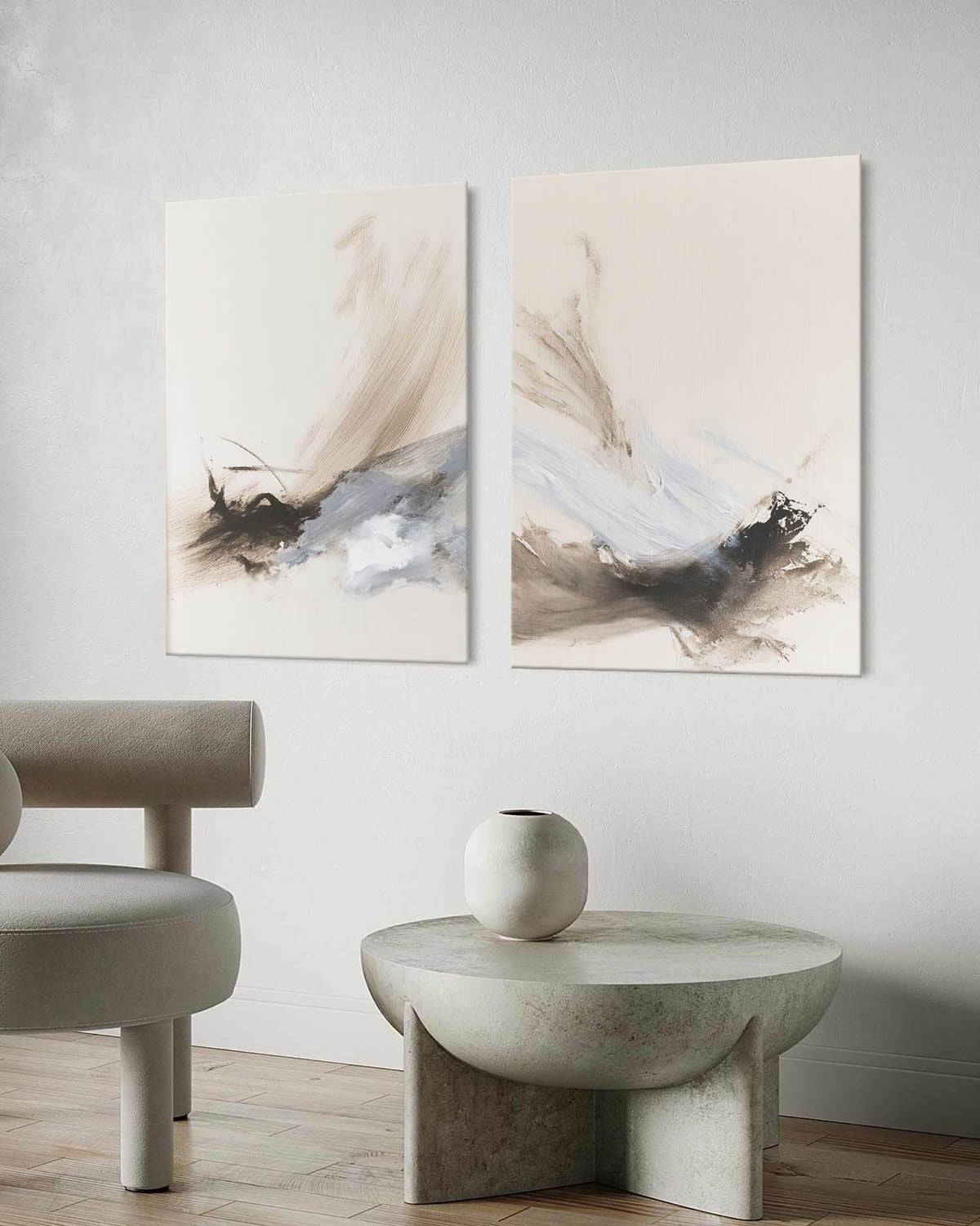 Wabi-Sabi Abstract Diptych Painting - Neutralighting