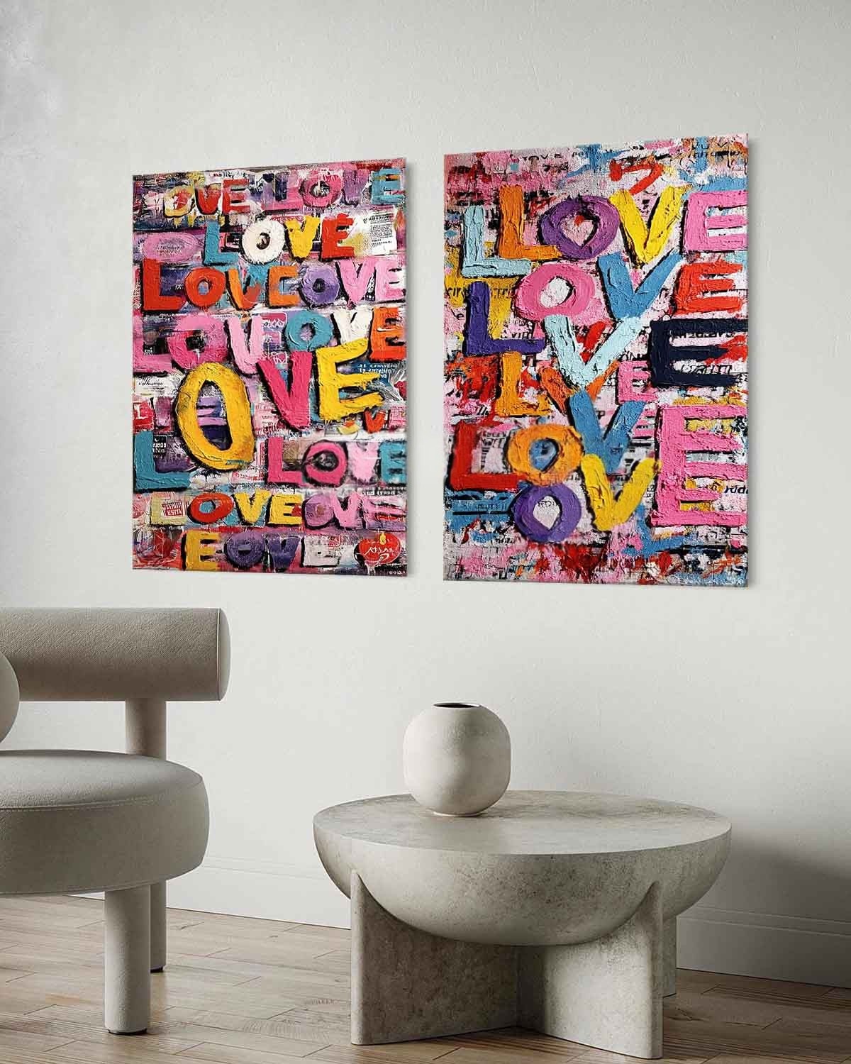 Graffiti Love Pop Art Diptych Impasto Painting - Neutralighting