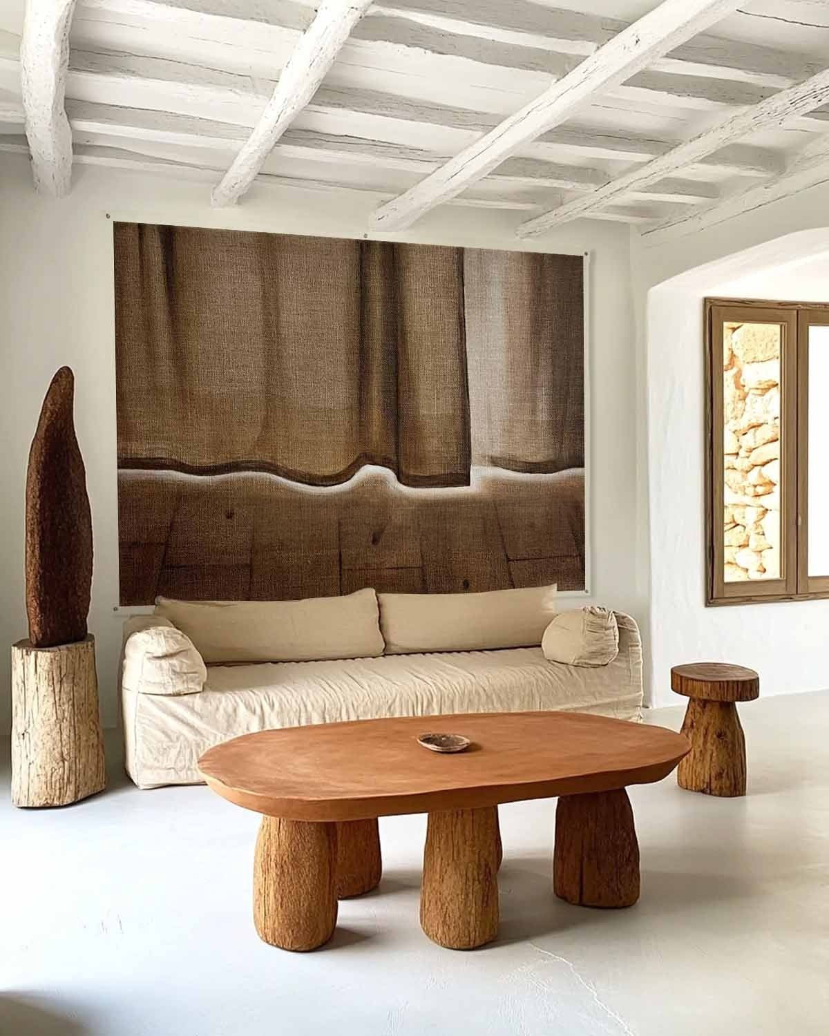 Wall Art Minimalist Textured Linen Curtain - Neutralighting
