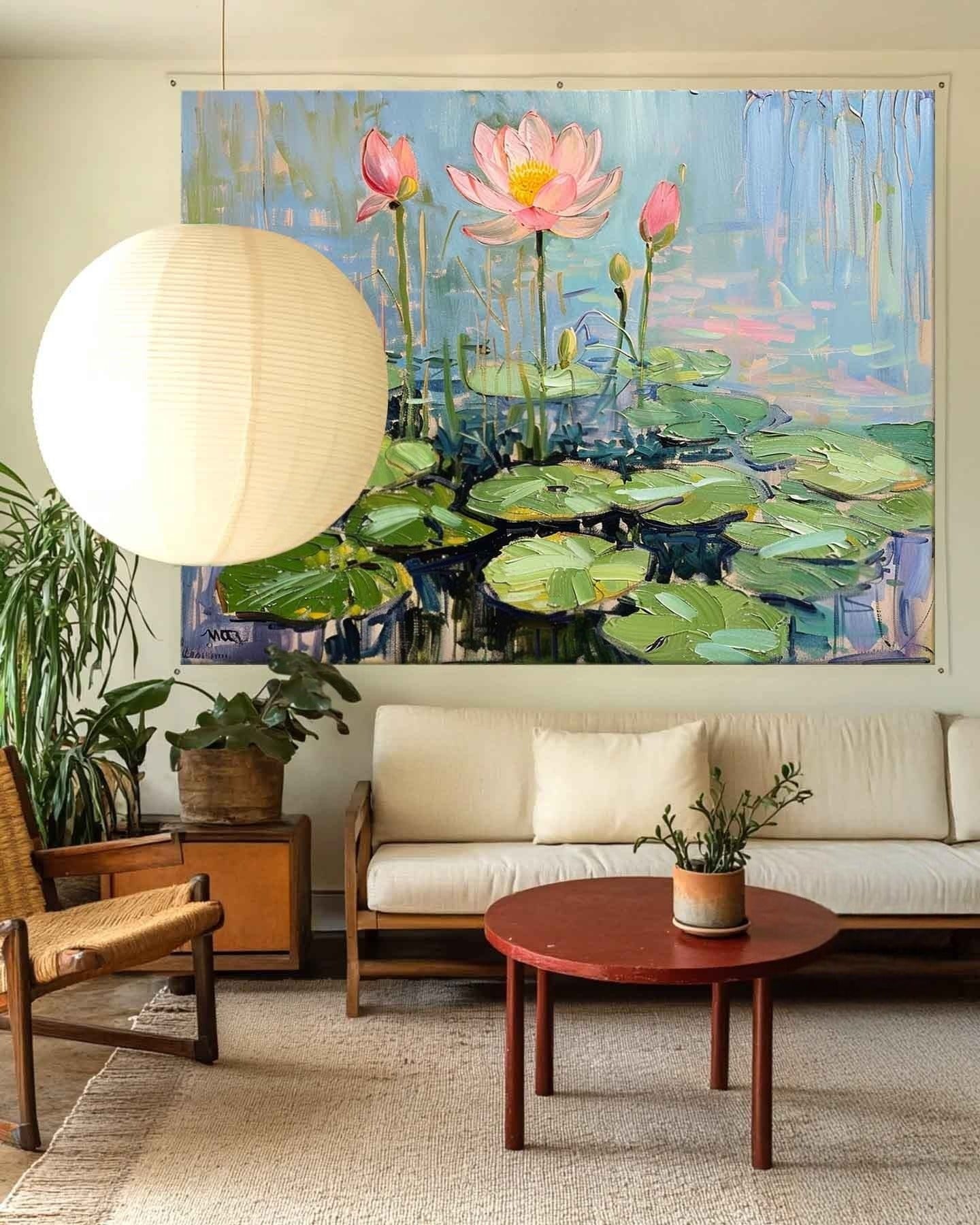 Wall Art Horizontal Blooming Lotus Pond - Neutralighting