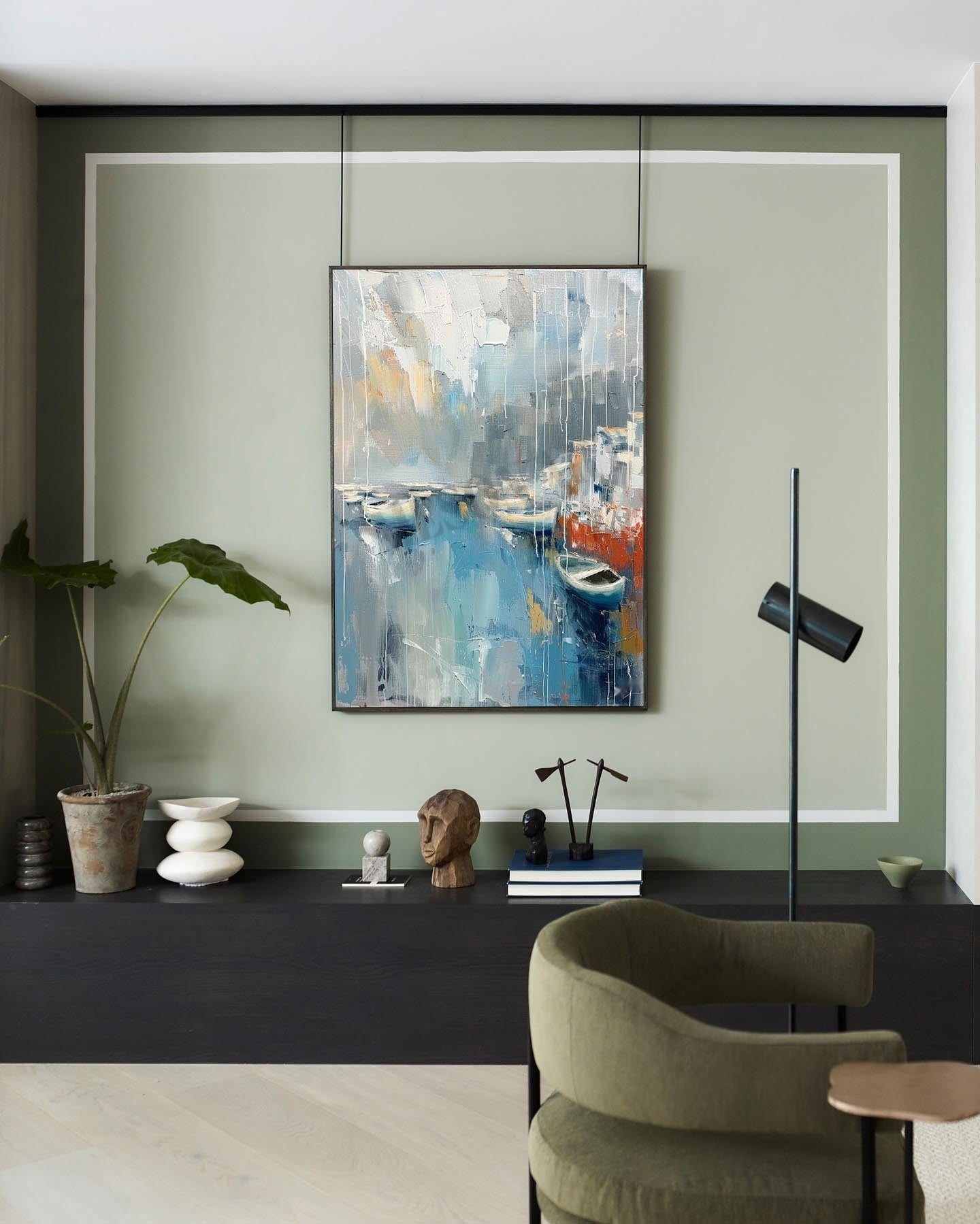 Wall Art Vertical Abstract Coastal Harbor - Neutralighting