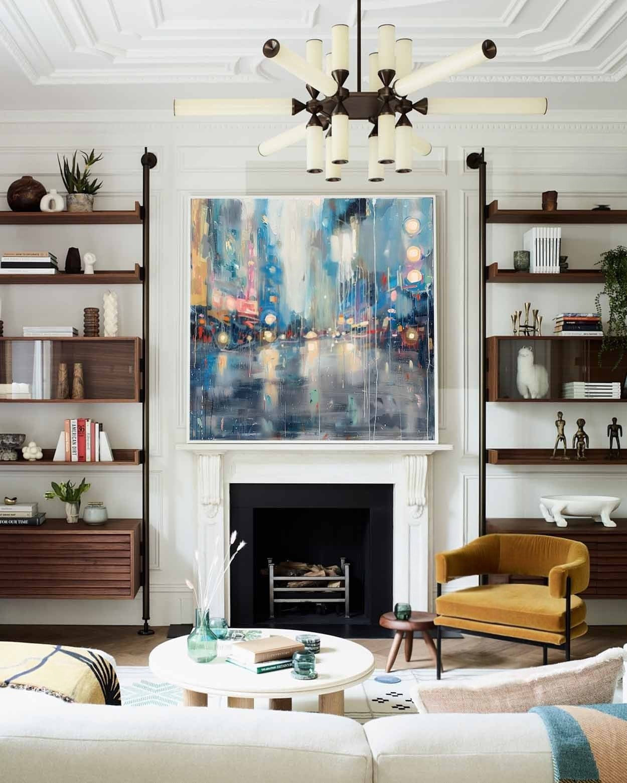 Wall Art Glowing City Lights Rainy Street - Neutralighting