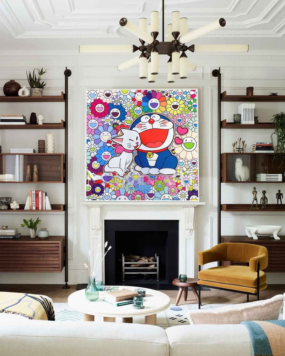 Wall Art Playful Textured Doraemon - Neutralighting