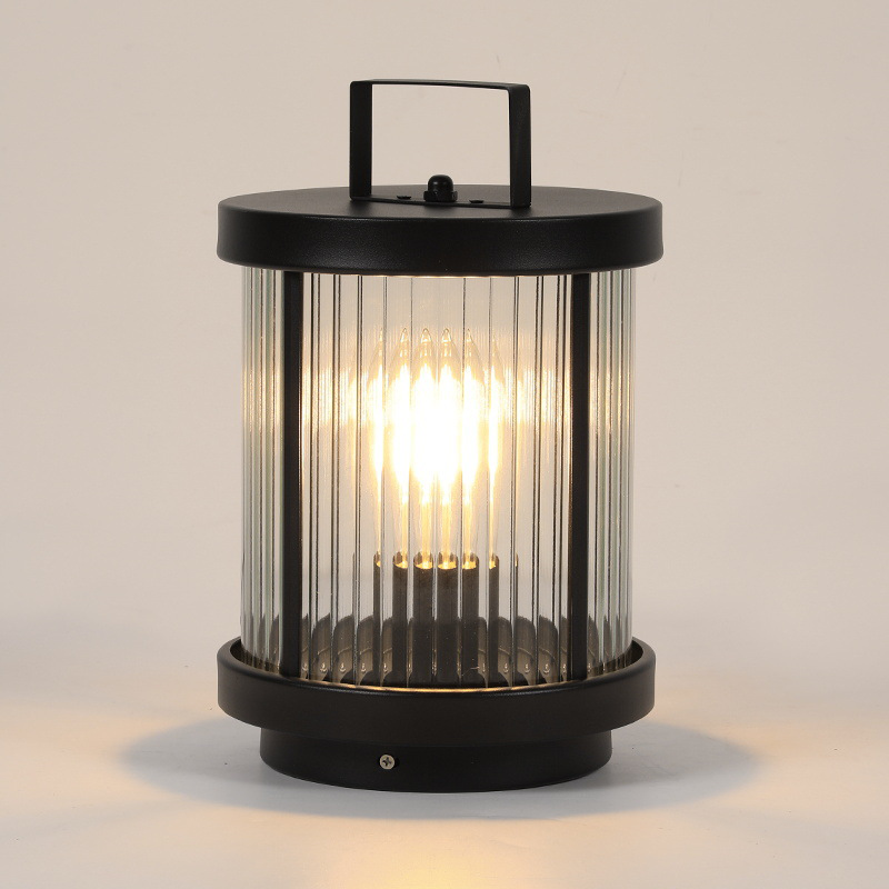 Melissa Striped Cylindrical Portable Glass Outdoor Lanterns