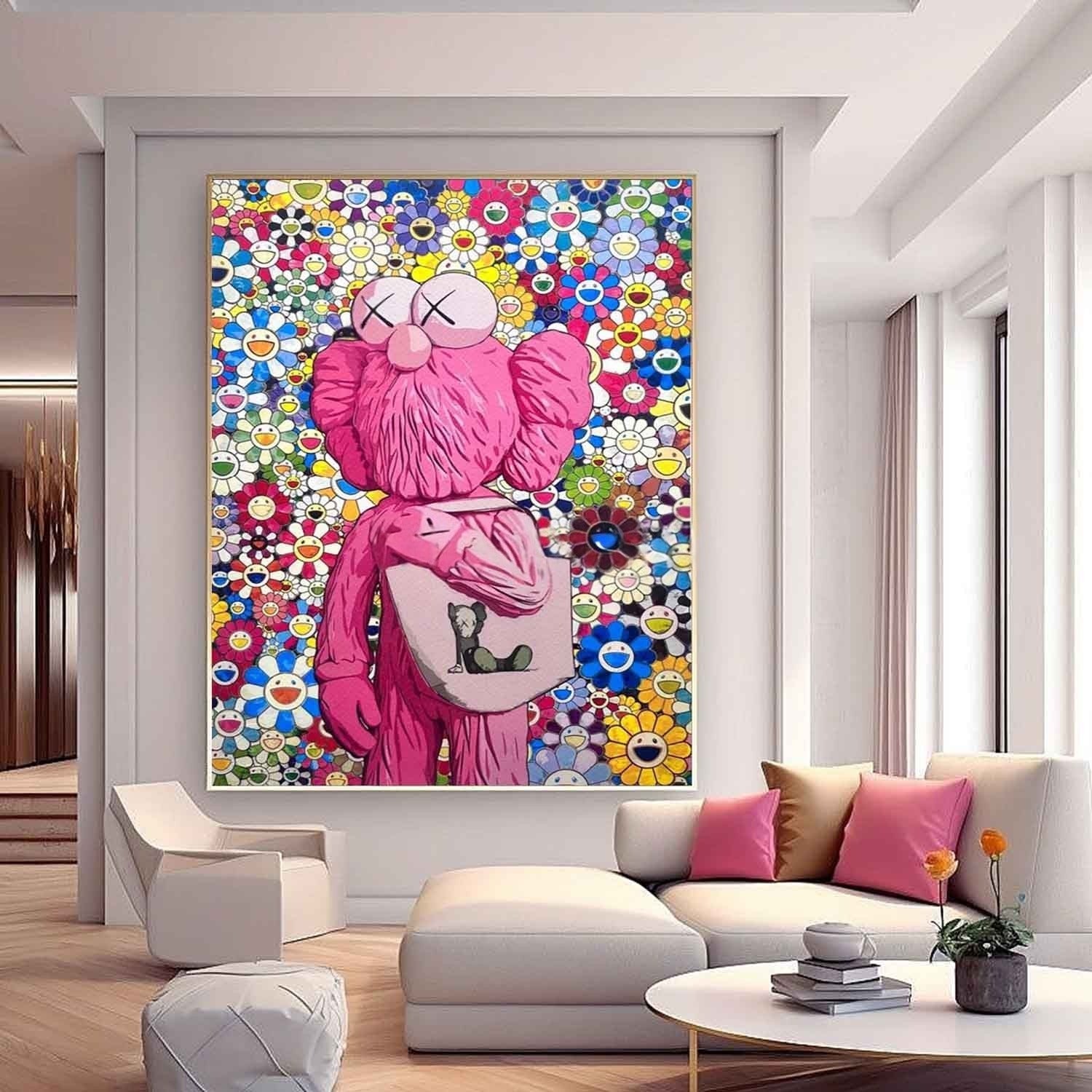 Wall Art Kaws Pink Cartoon Murakami Flower - Neutralighting