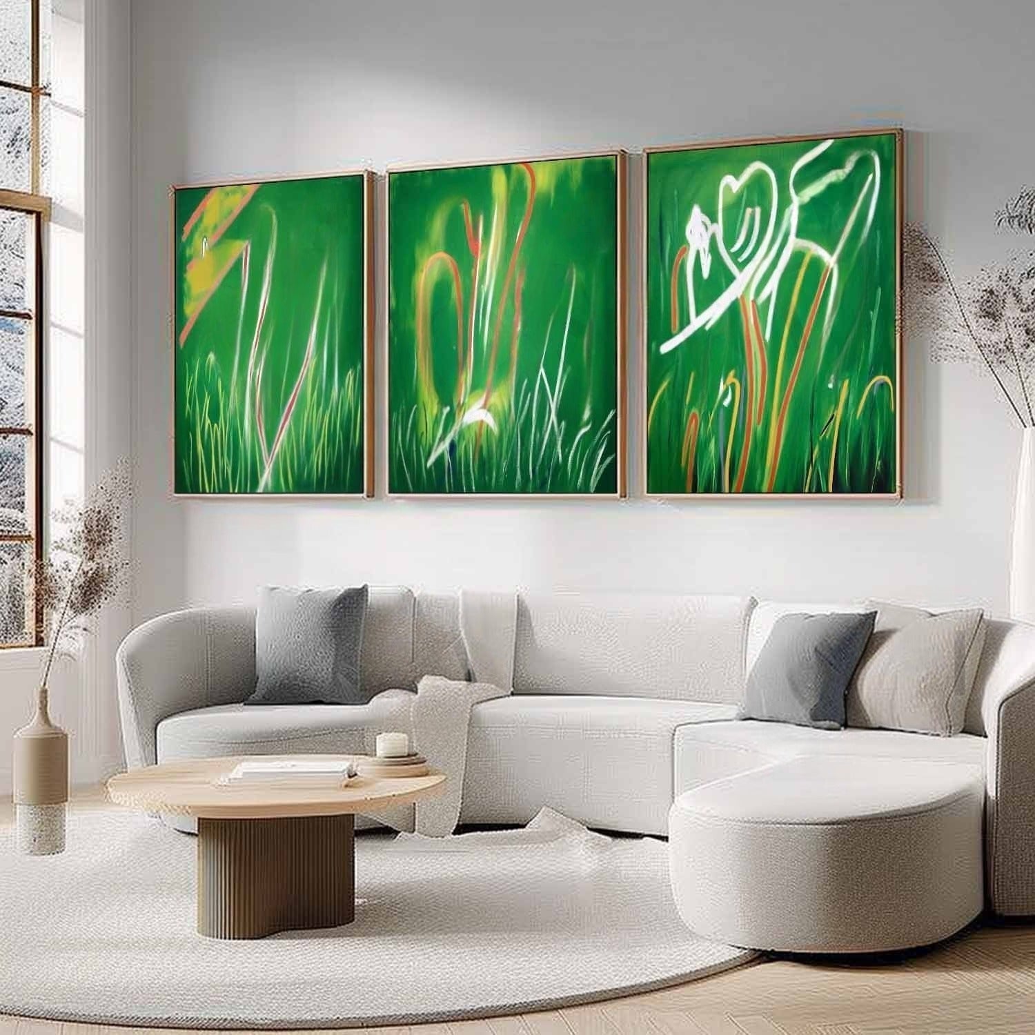 Wall Art Triptych Green Grass Abstract - Neutralighting