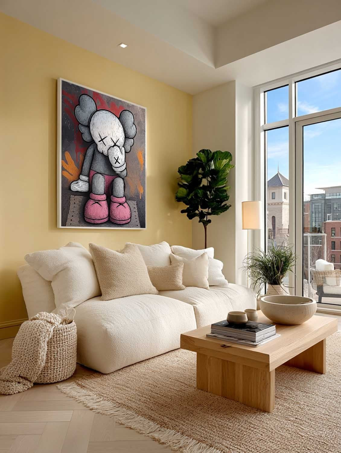 Wall Art Grey Pink Kaws Figure Graffiti Pop - Neutralighting