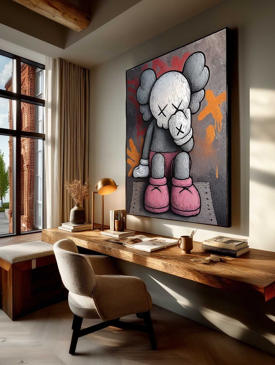 Wall Art Grey Pink Kaws Figure Graffiti Pop - Neutralighting