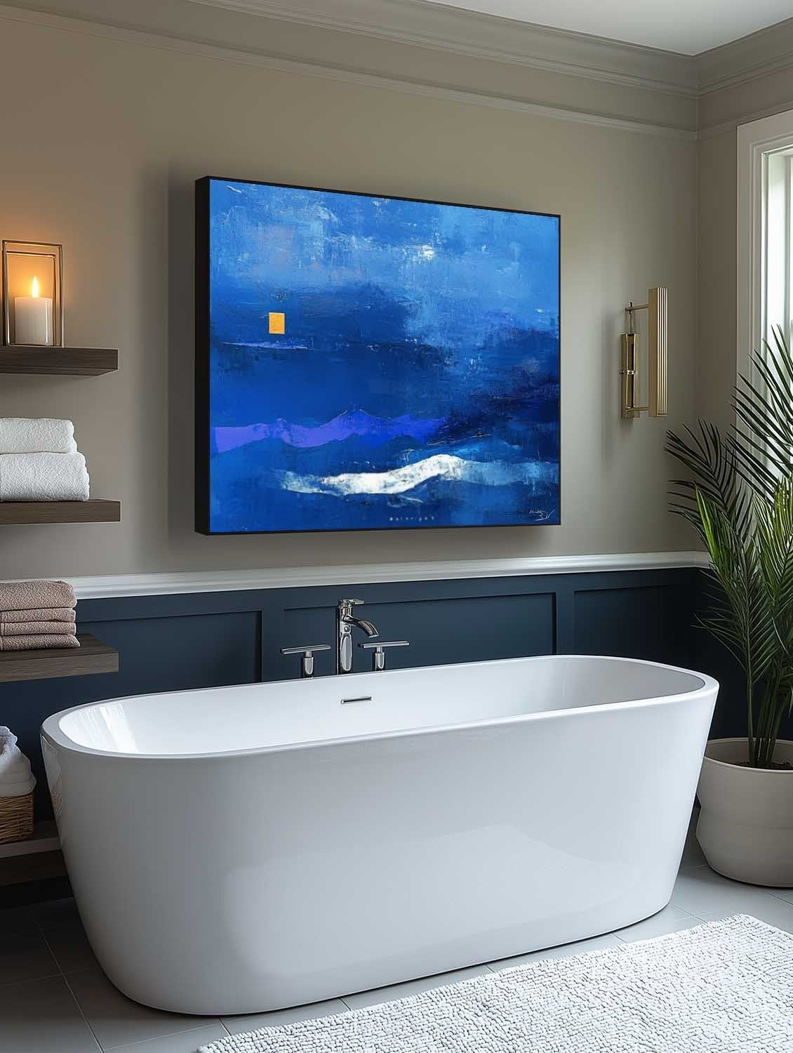 Wall Art Tranquil Textured Blue Mountain - Neutralighting