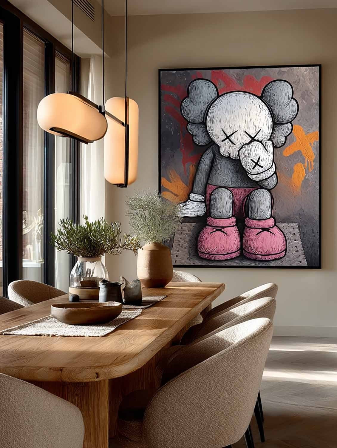 Wall Art Grey Pink Kaws Figure Graffiti Pop - Neutralighting