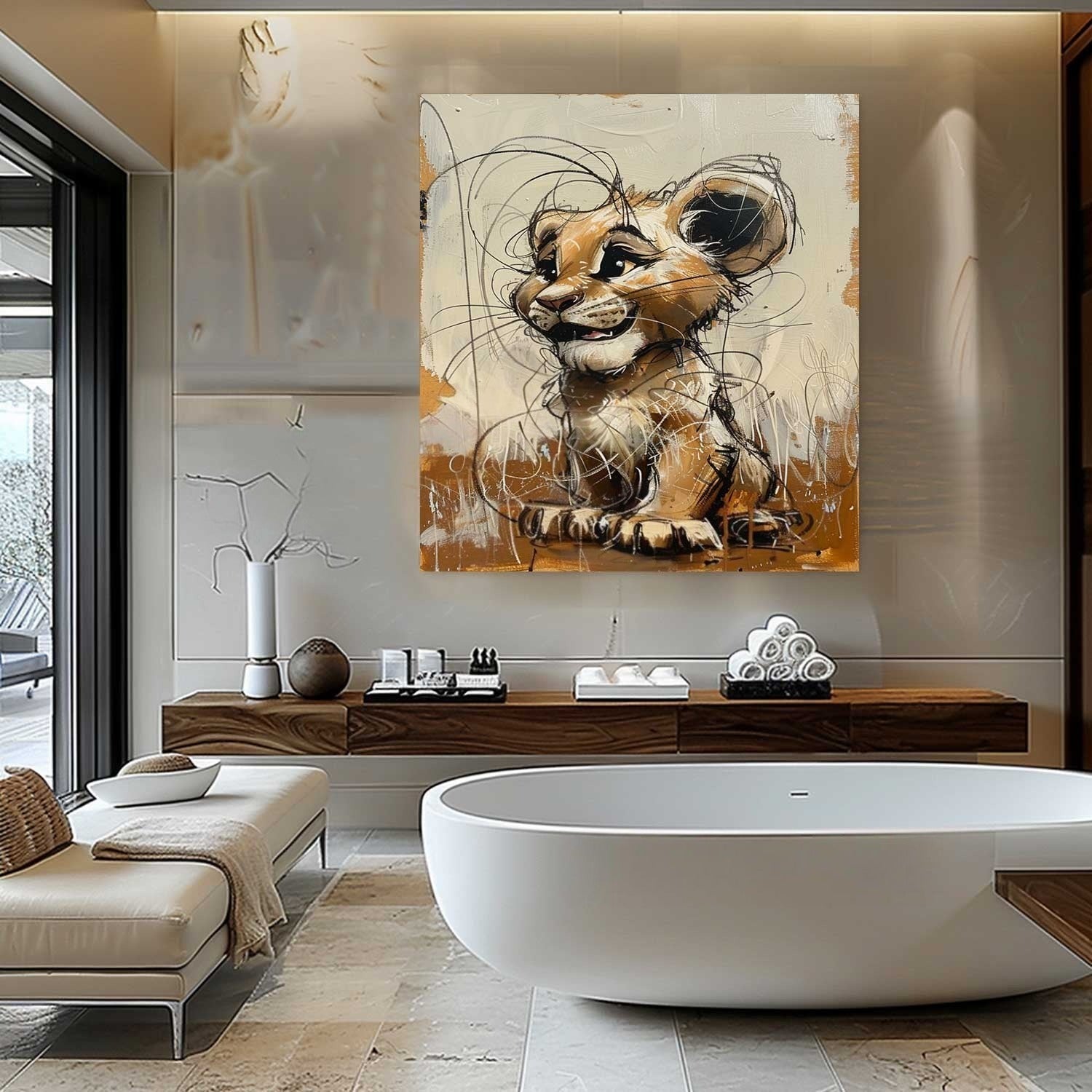 Wall Art Textured Playful Lion Cub - Neutralighting
