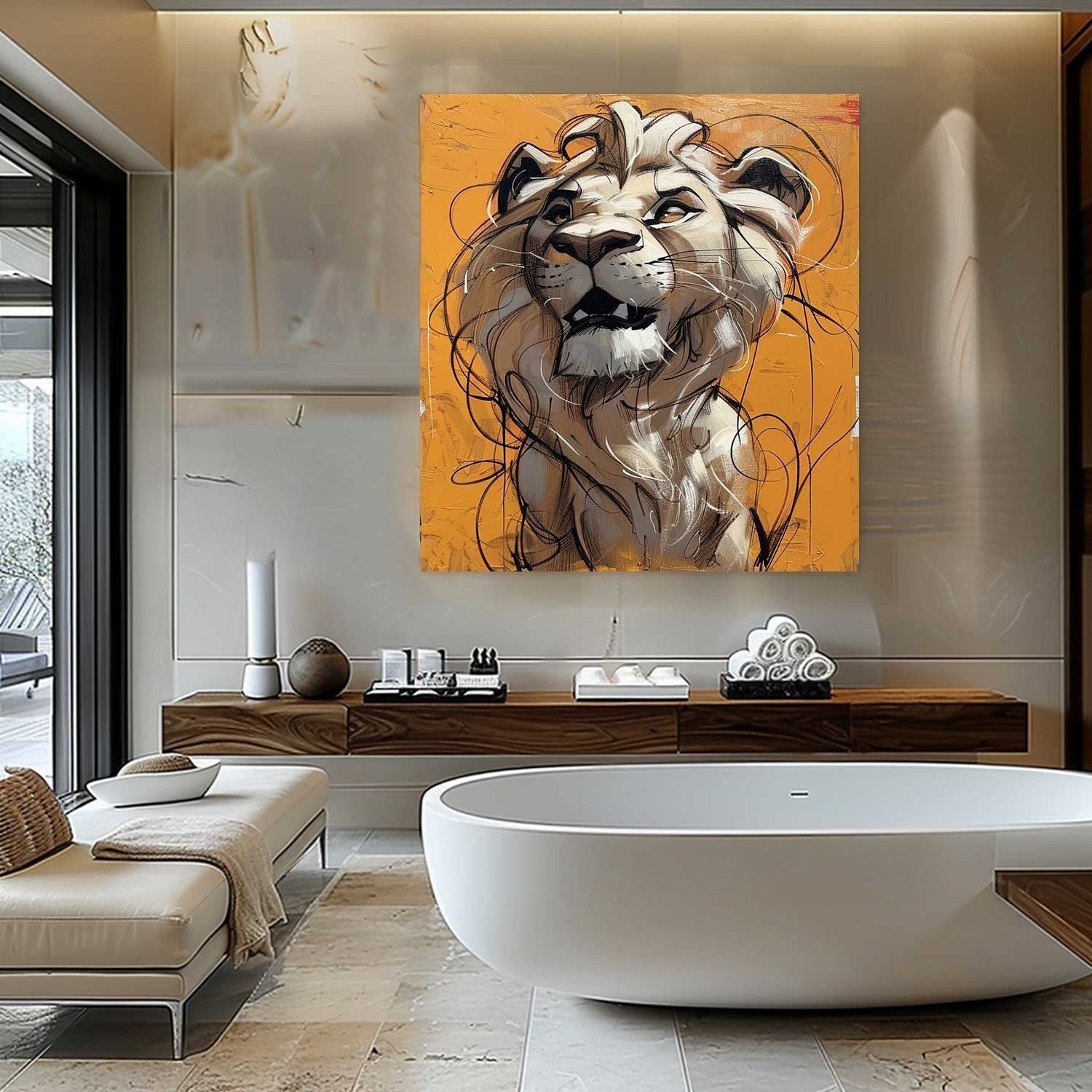 Wall Art Textured Bold Lion Vibrant Orange - Neutralighting