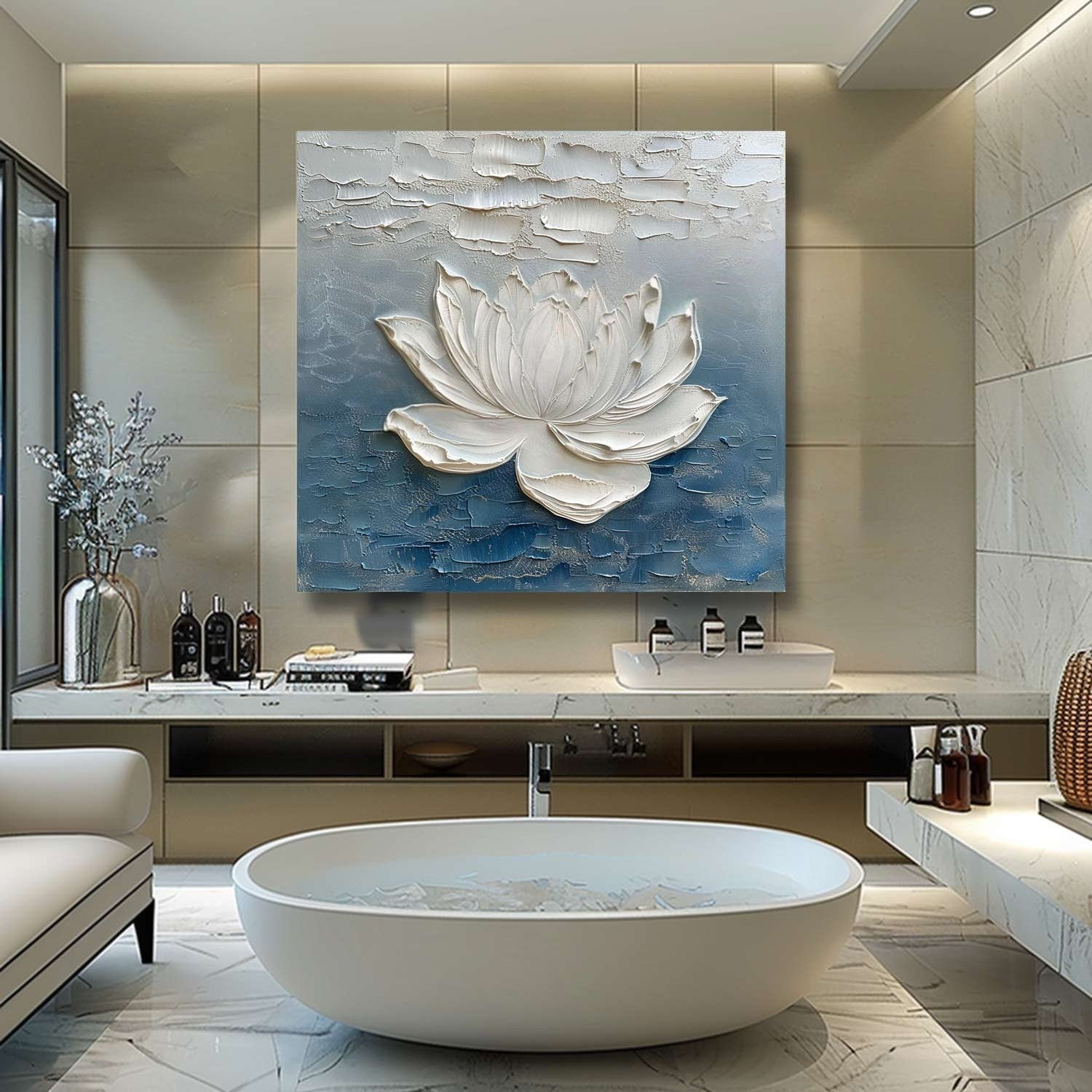 Wall Art 3D Lotus Flower Oil Painting - Neutralighting