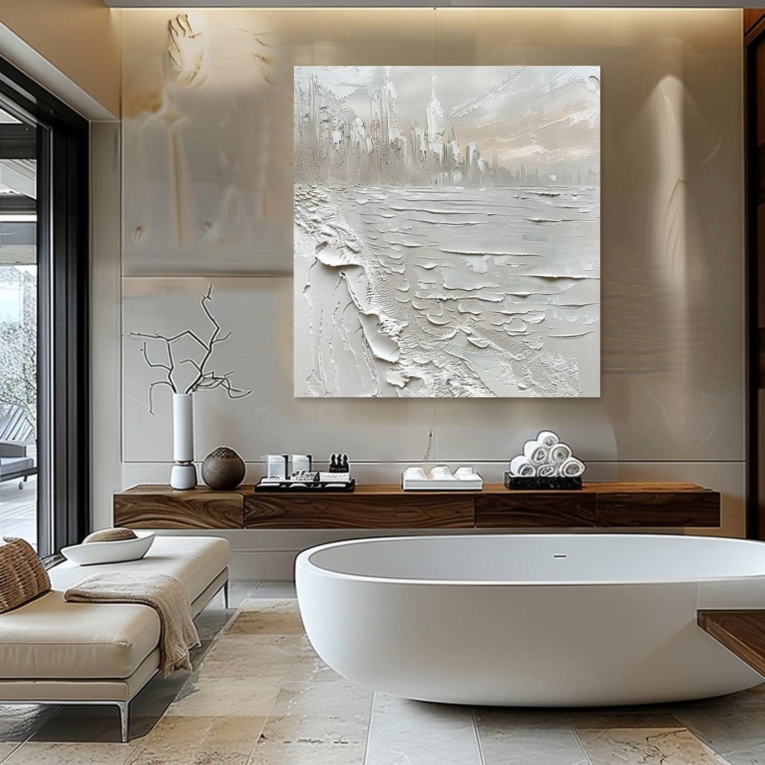 Wall Art Impasto Monochrome Cityscape - Neutralighting